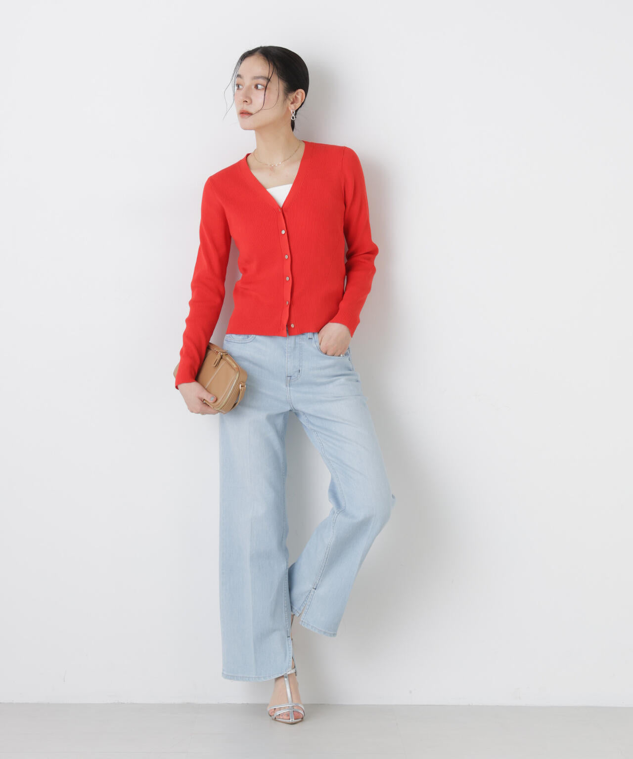 ウォッシャブルハイツイストVネックリブカーディガン 6696122308