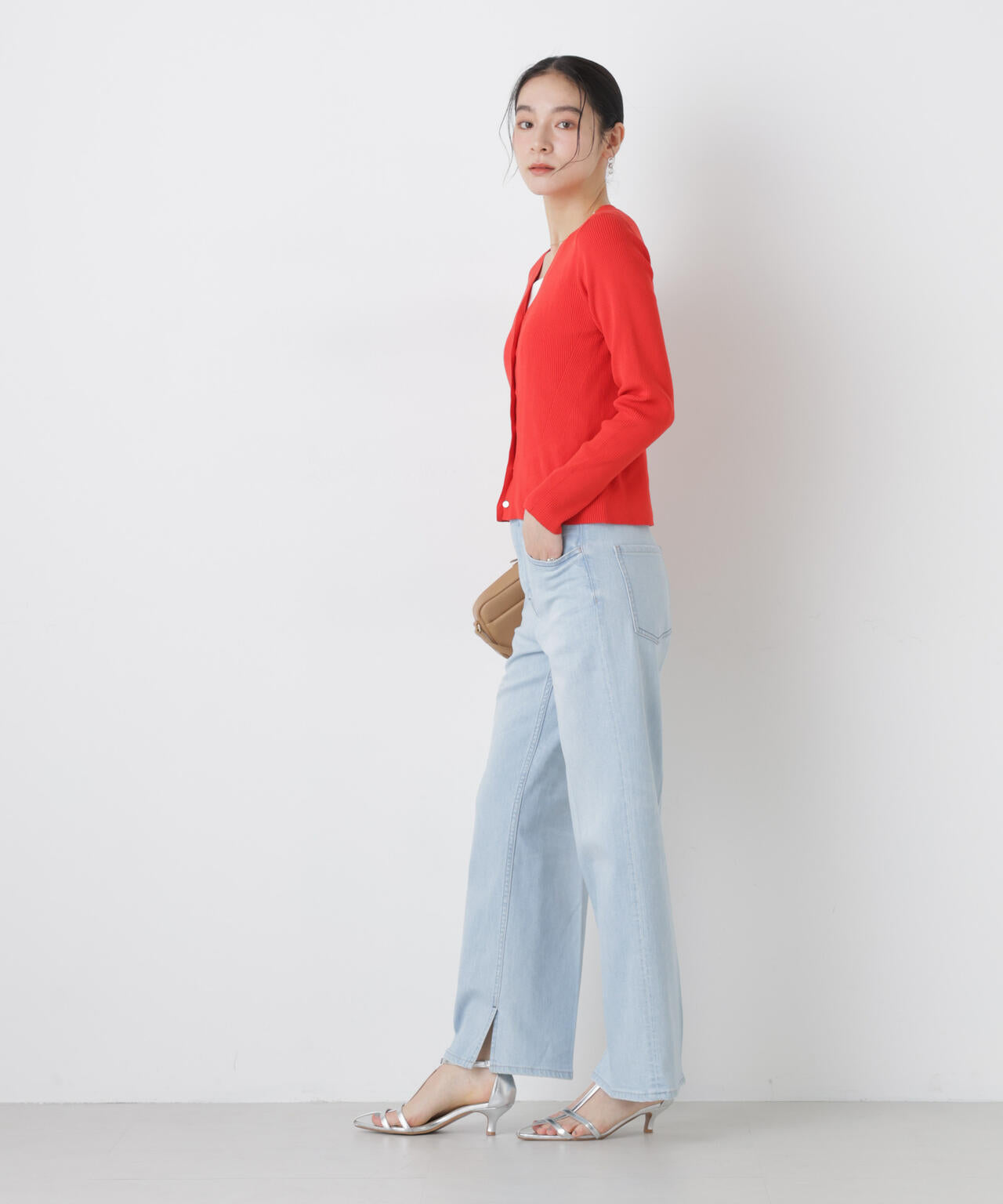 ウォッシャブルハイツイストVネックリブカーディガン 6696122308