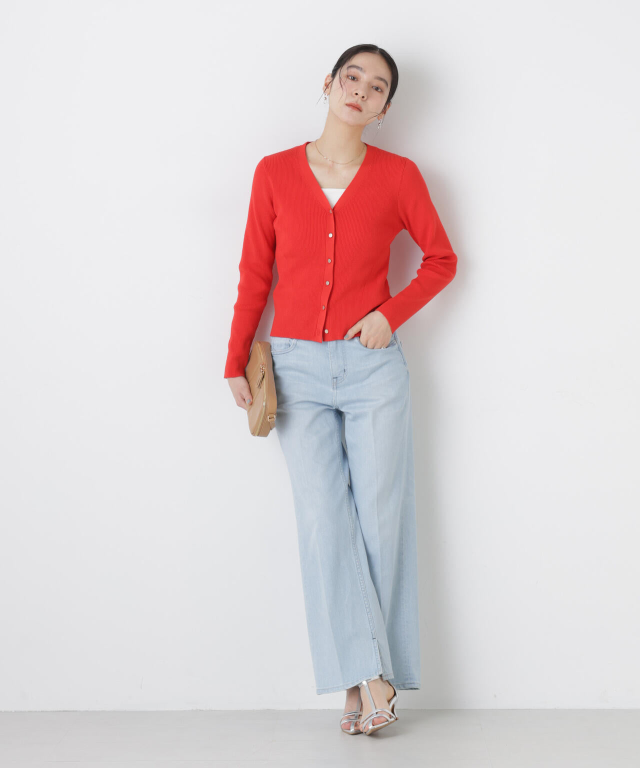 ウォッシャブルハイツイストVネックリブカーディガン 6696122308