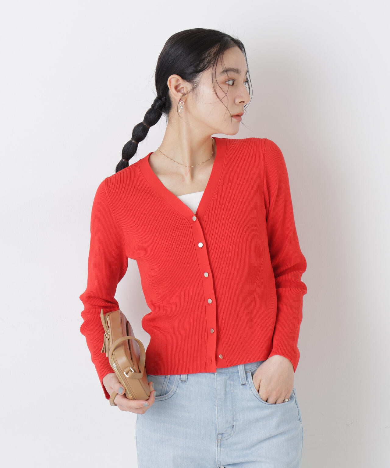 ウォッシャブルハイツイストVネックリブカーディガン 6696122308