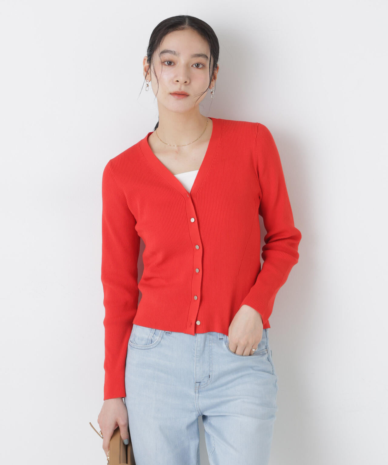 ウォッシャブルハイツイストVネックリブカーディガン 6696122308