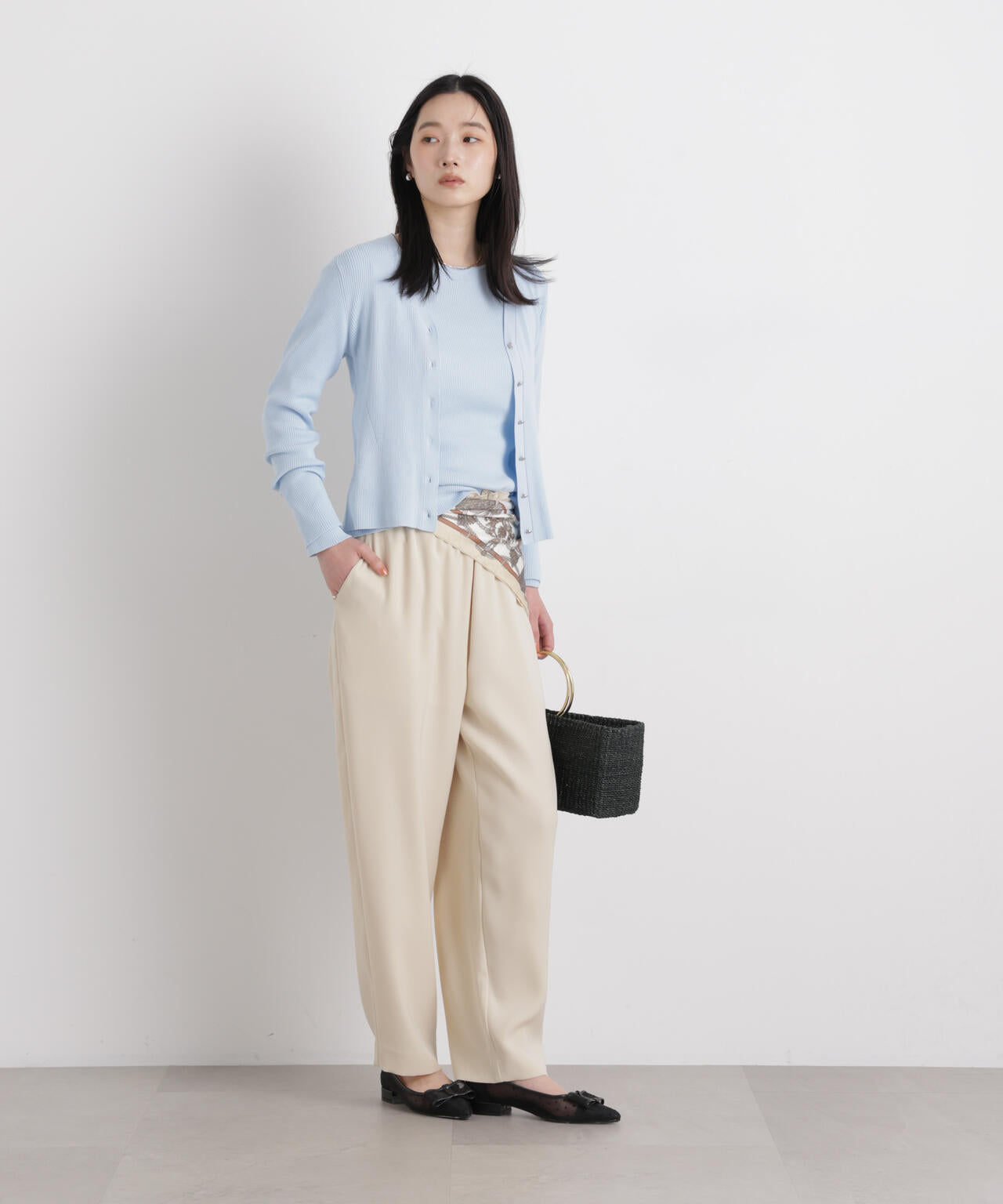 ウォッシャブルハイツイストVネックリブカーディガン 6696122308