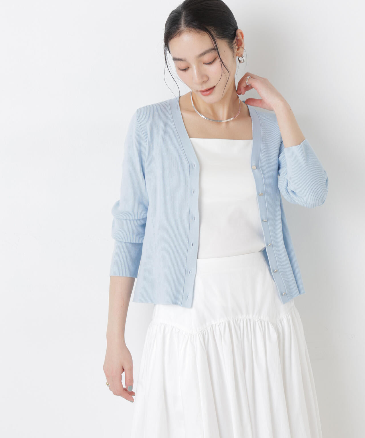 ウォッシャブルハイツイストVネックリブカーディガン 6696122308