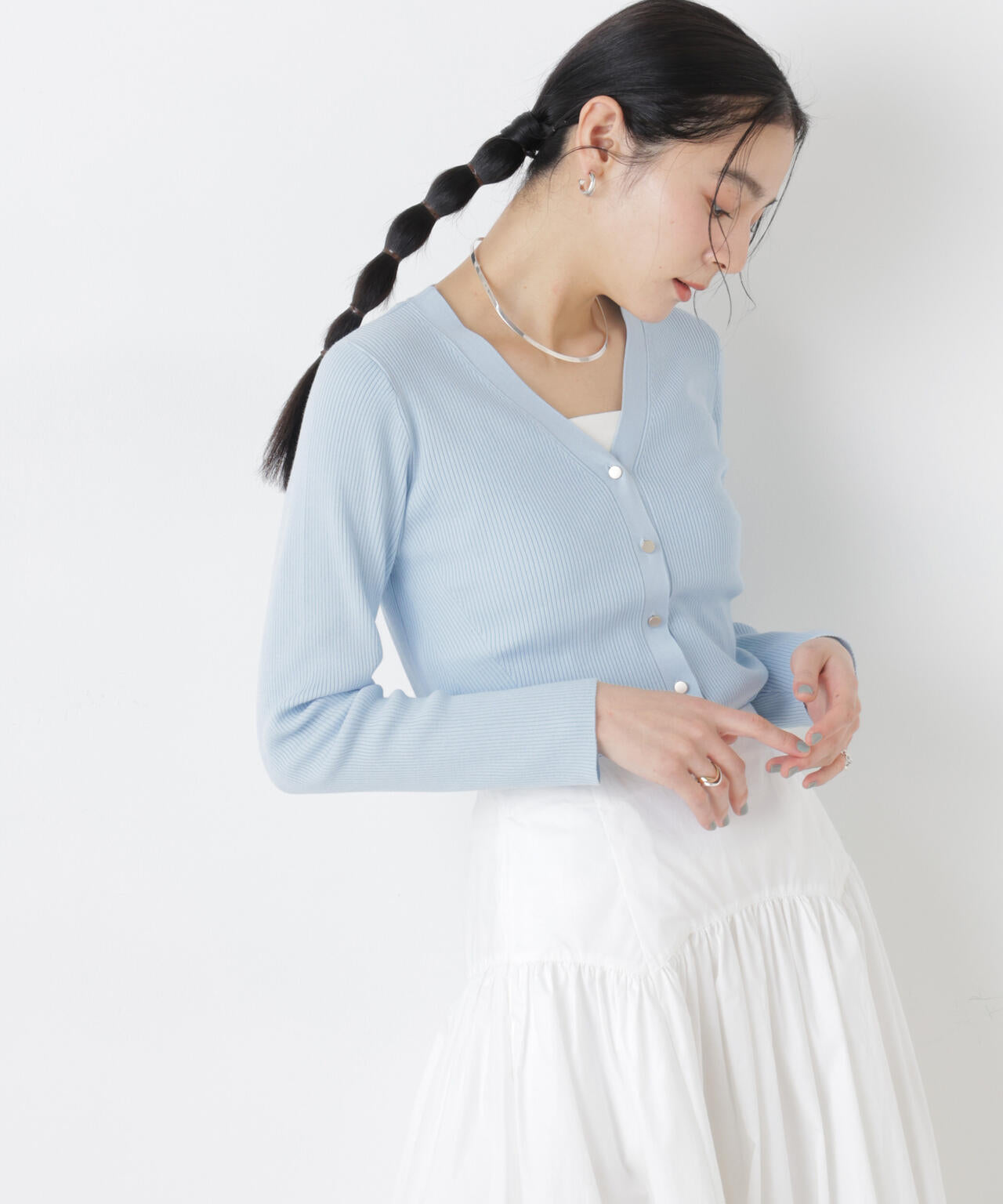 ウォッシャブルハイツイストVネックリブカーディガン 6696122308