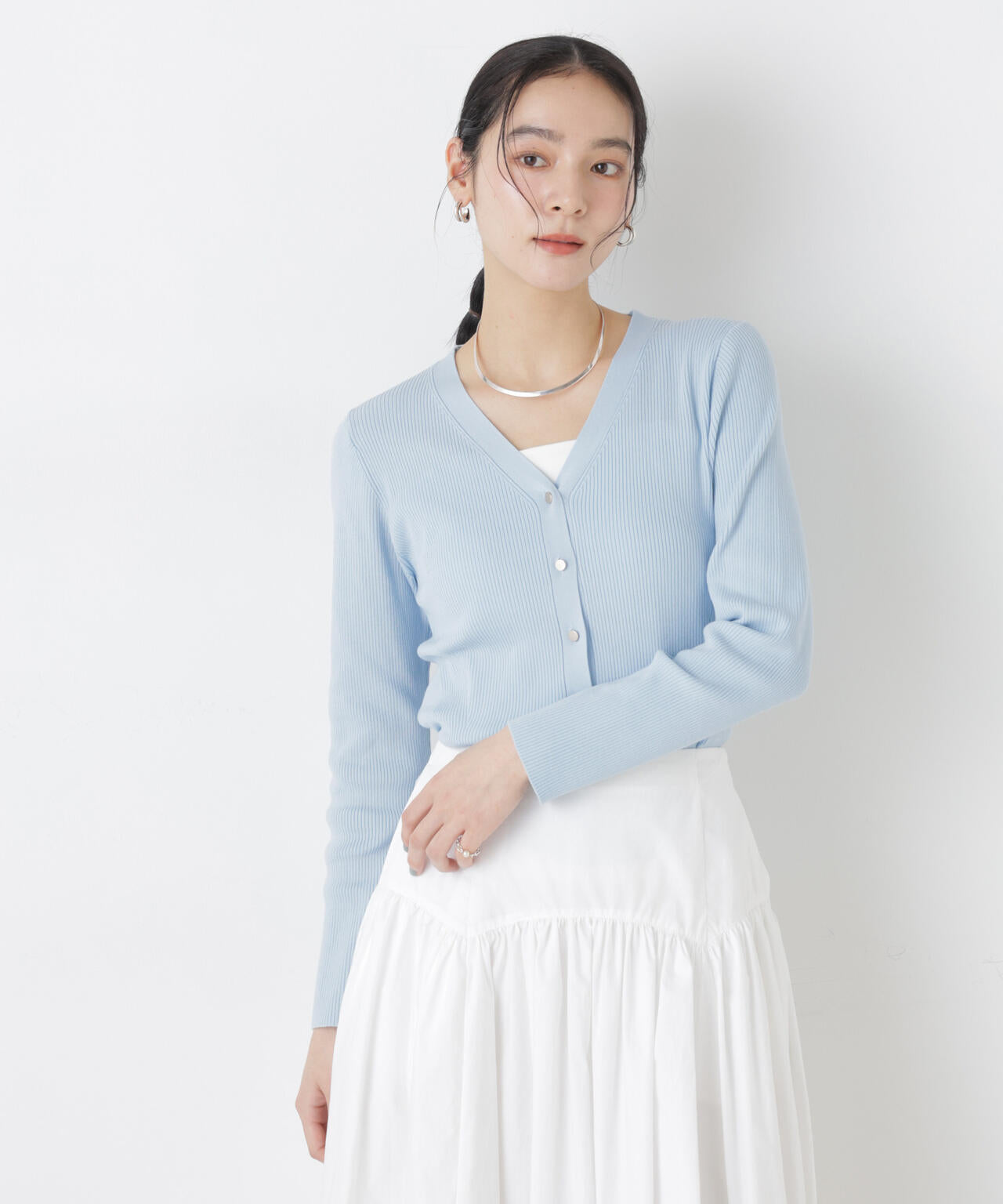 ウォッシャブルハイツイストVネックリブカーディガン 6696122308