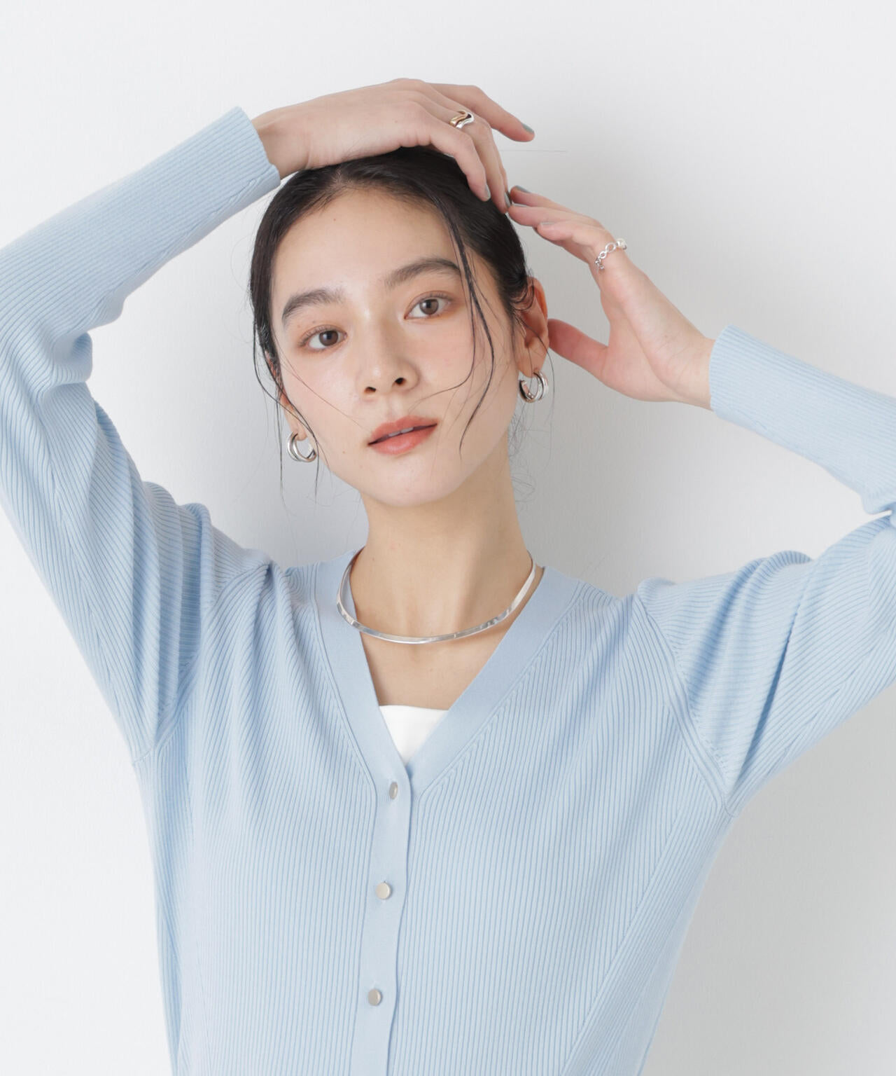 ウォッシャブルハイツイストVネックリブカーディガン 6696122308