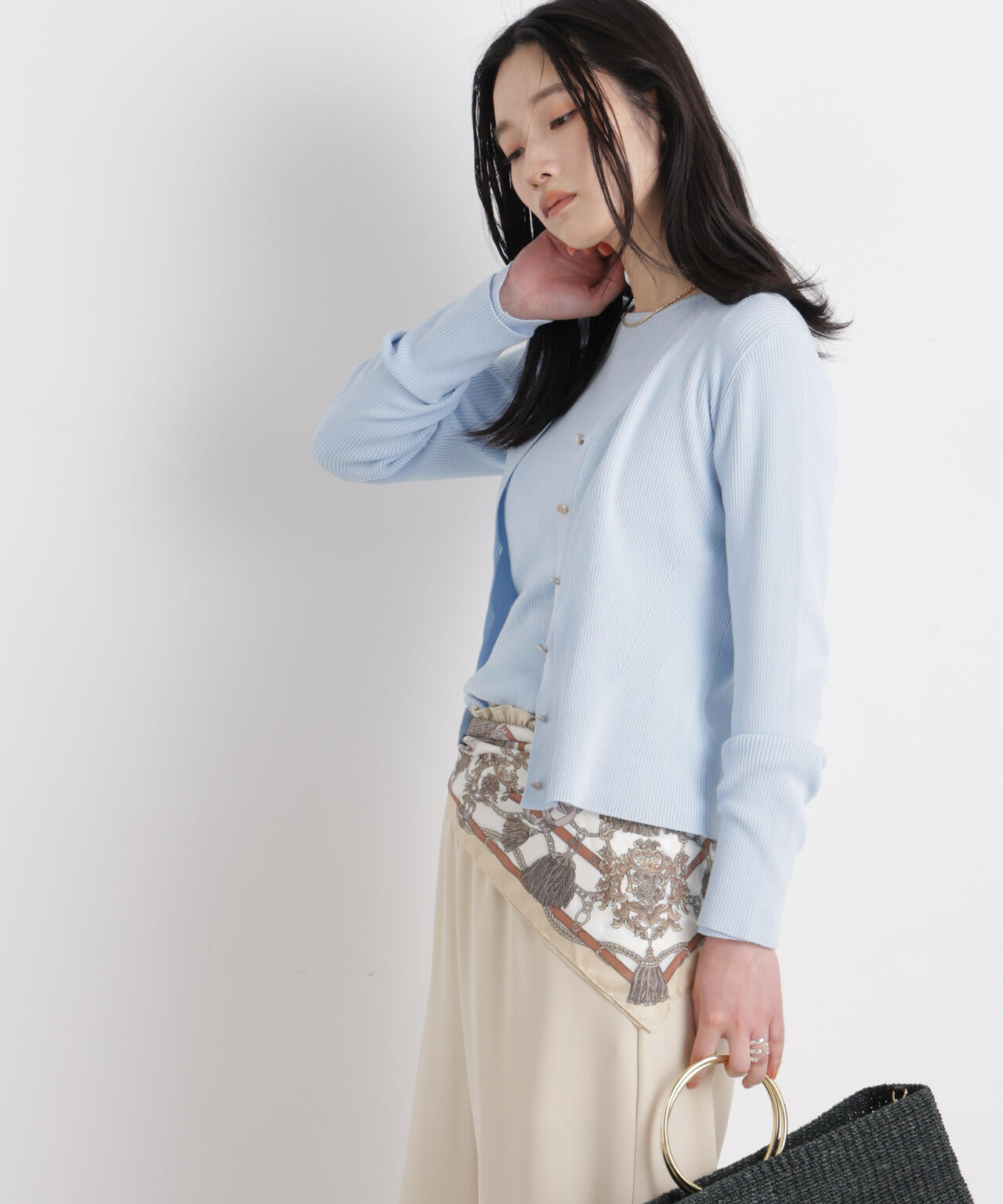 ウォッシャブルハイツイストVネックリブカーディガン 6696122308