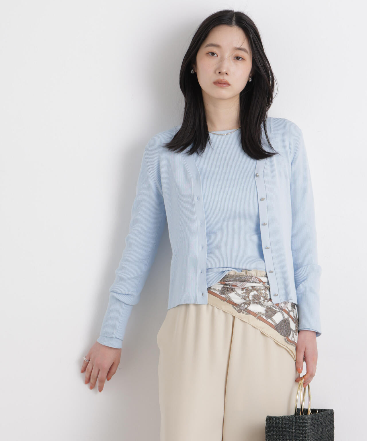 ウォッシャブルハイツイストVネックリブカーディガン 6696122308