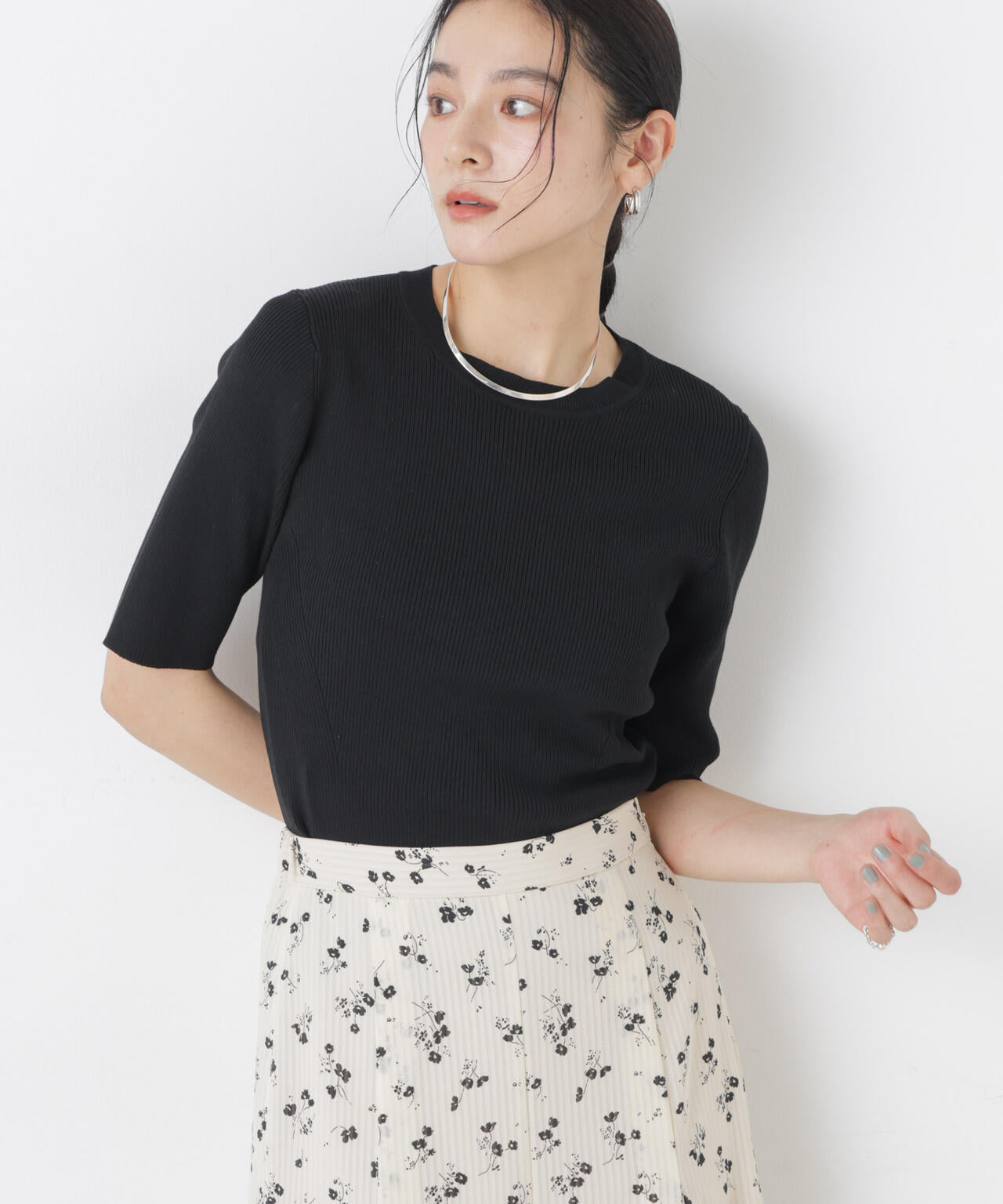 ウォッシャブルハイツイスト五分袖リブニット 6696122309