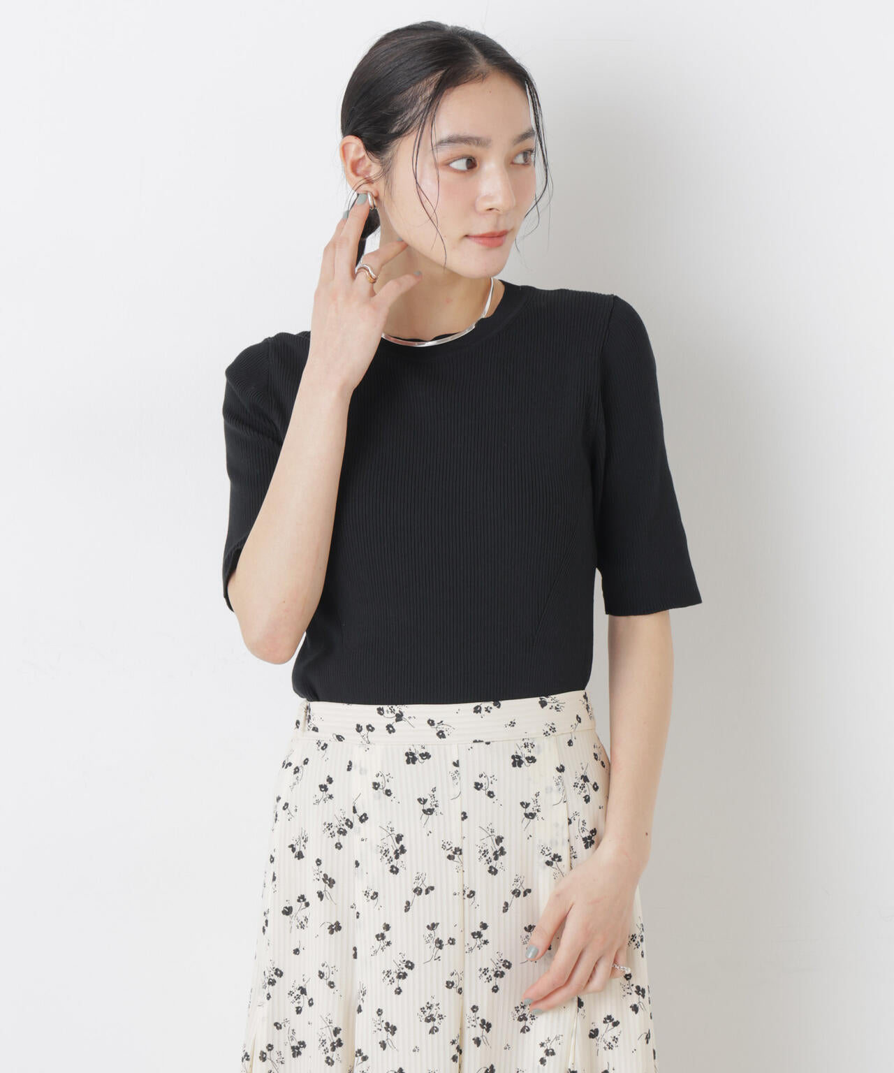 ウォッシャブルハイツイスト五分袖リブニット 6696122309