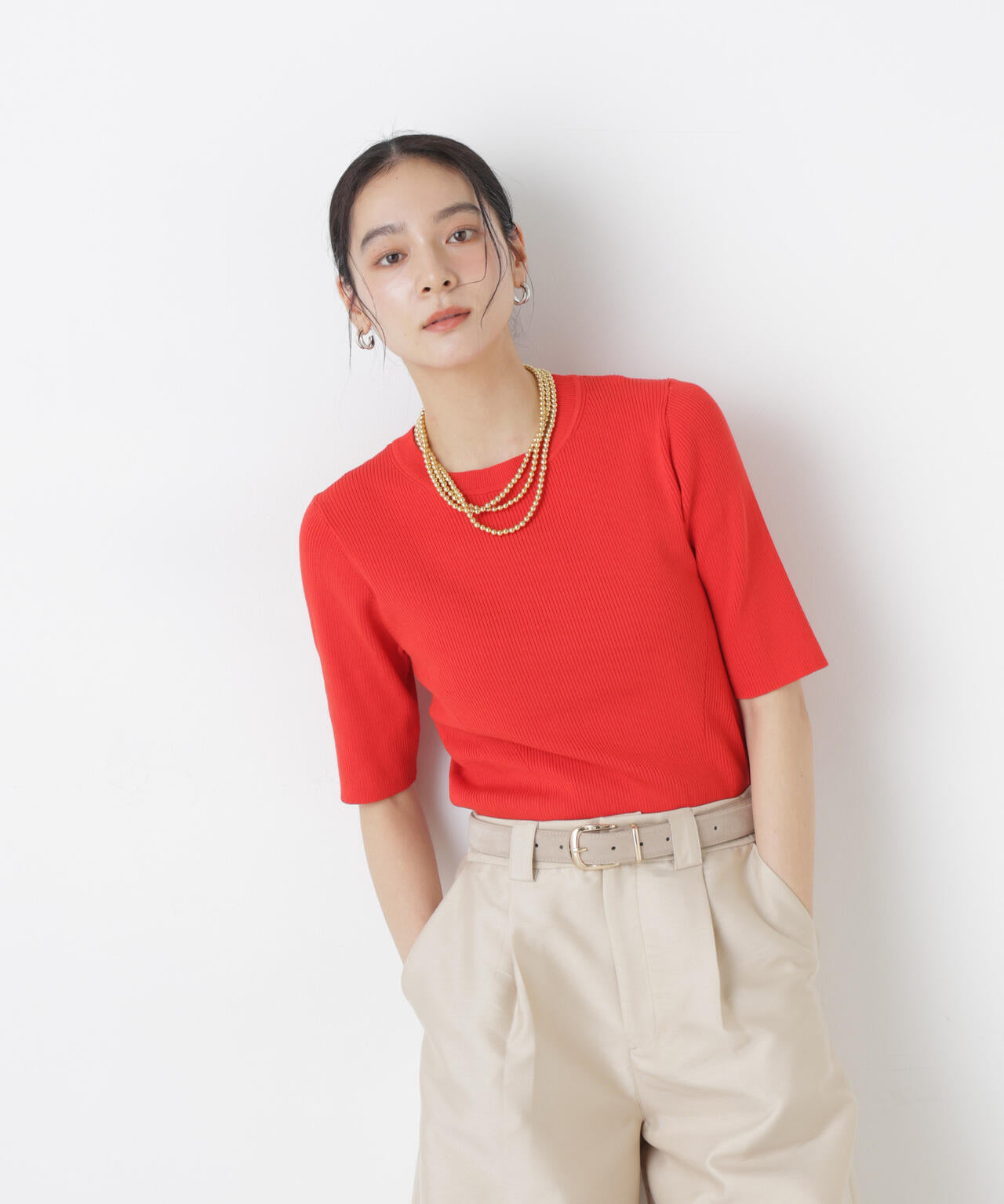 ウォッシャブルハイツイスト五分袖リブニット 6696122309