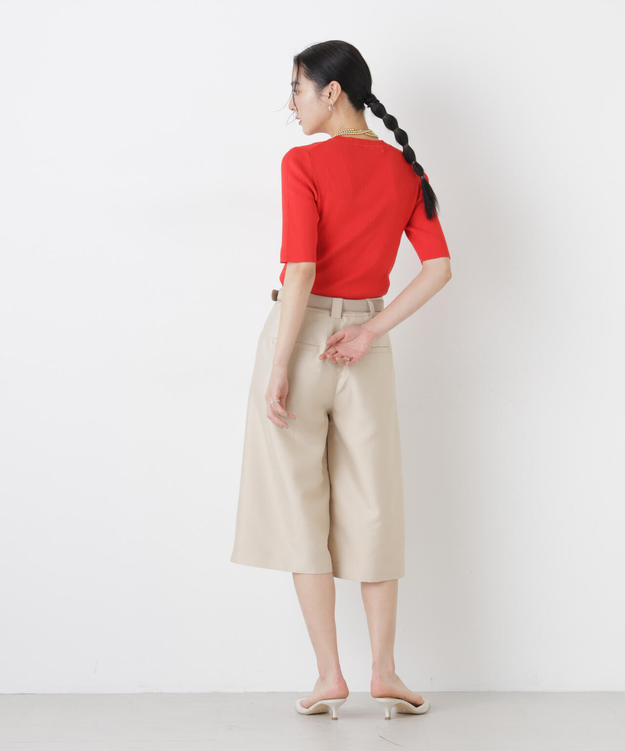 ウォッシャブルハイツイスト五分袖リブニット 6696122309