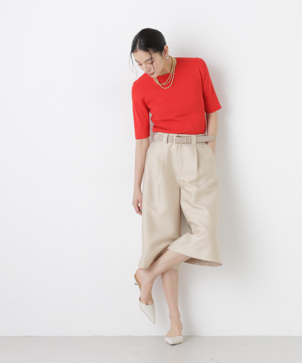 ウォッシャブルハイツイスト五分袖リブニット 6696122309