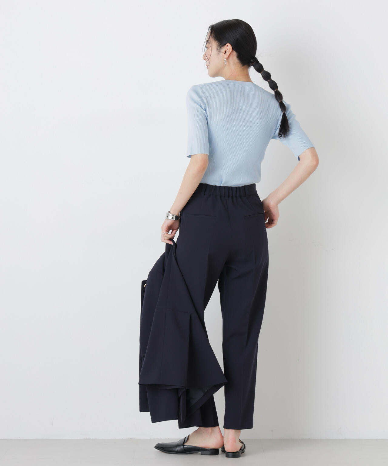 ウォッシャブルハイツイスト五分袖リブニット 6696122309