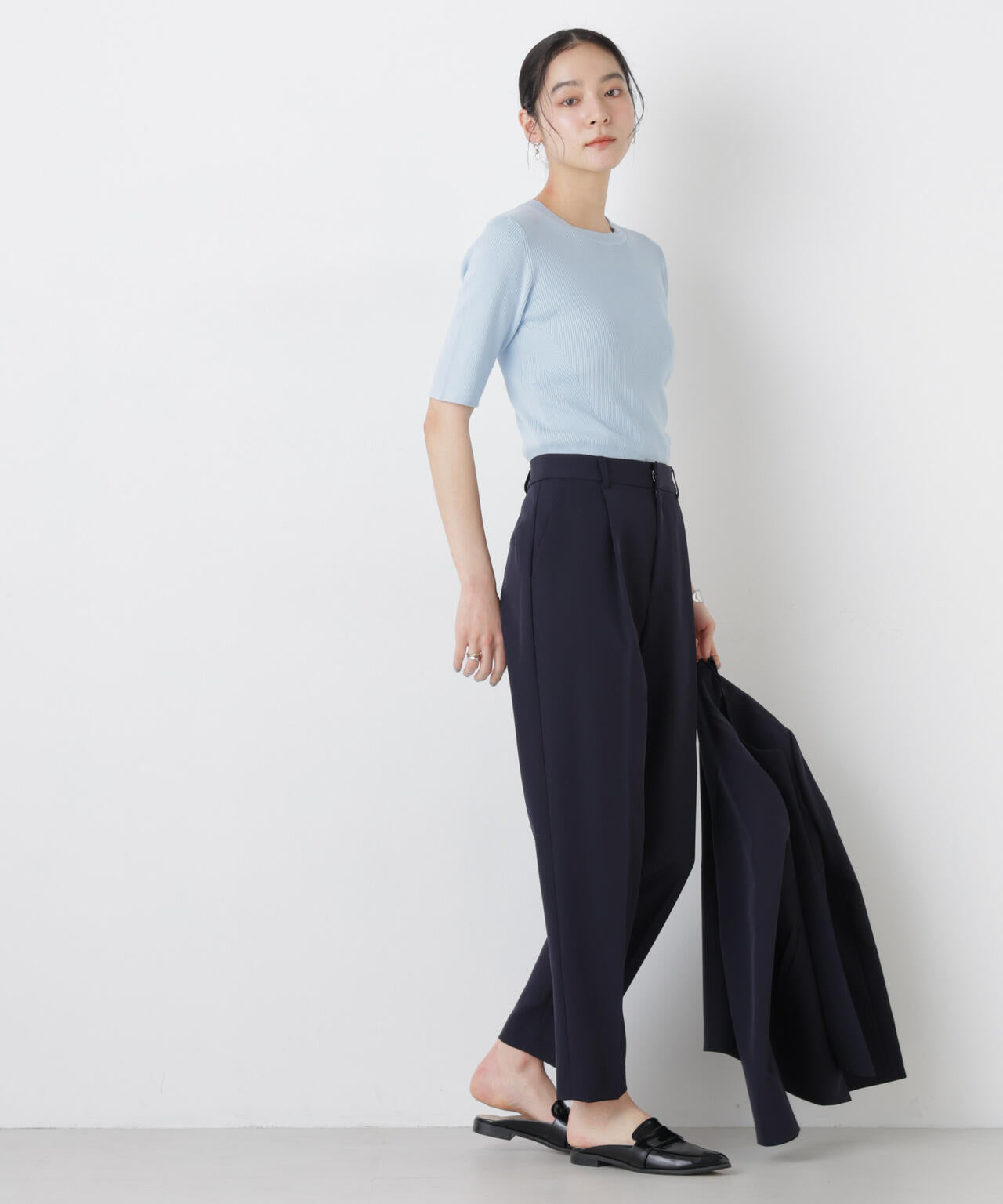 ウォッシャブルハイツイスト五分袖リブニット 6696122309