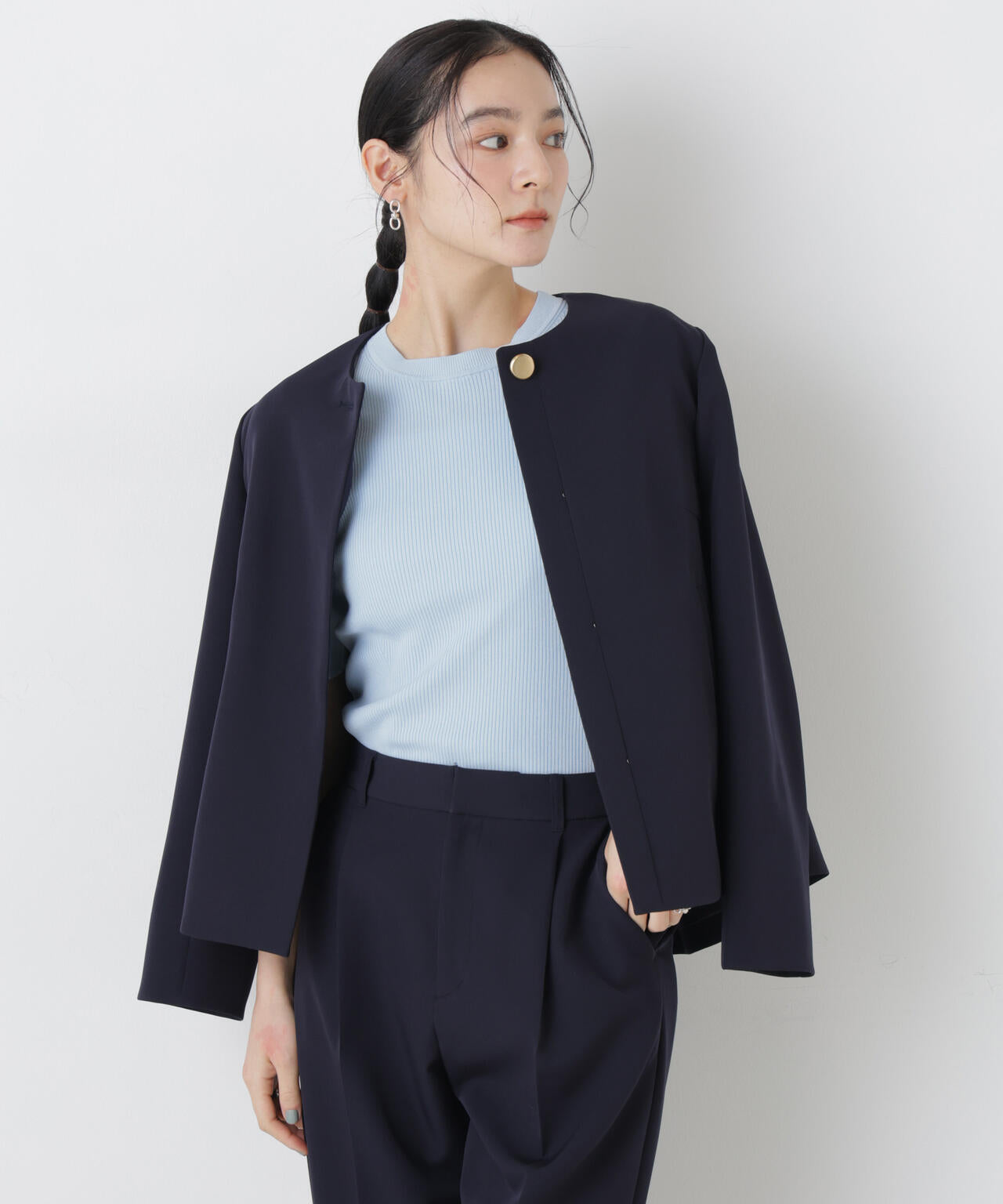 ウォッシャブルハイツイスト五分袖リブニット 6696122309