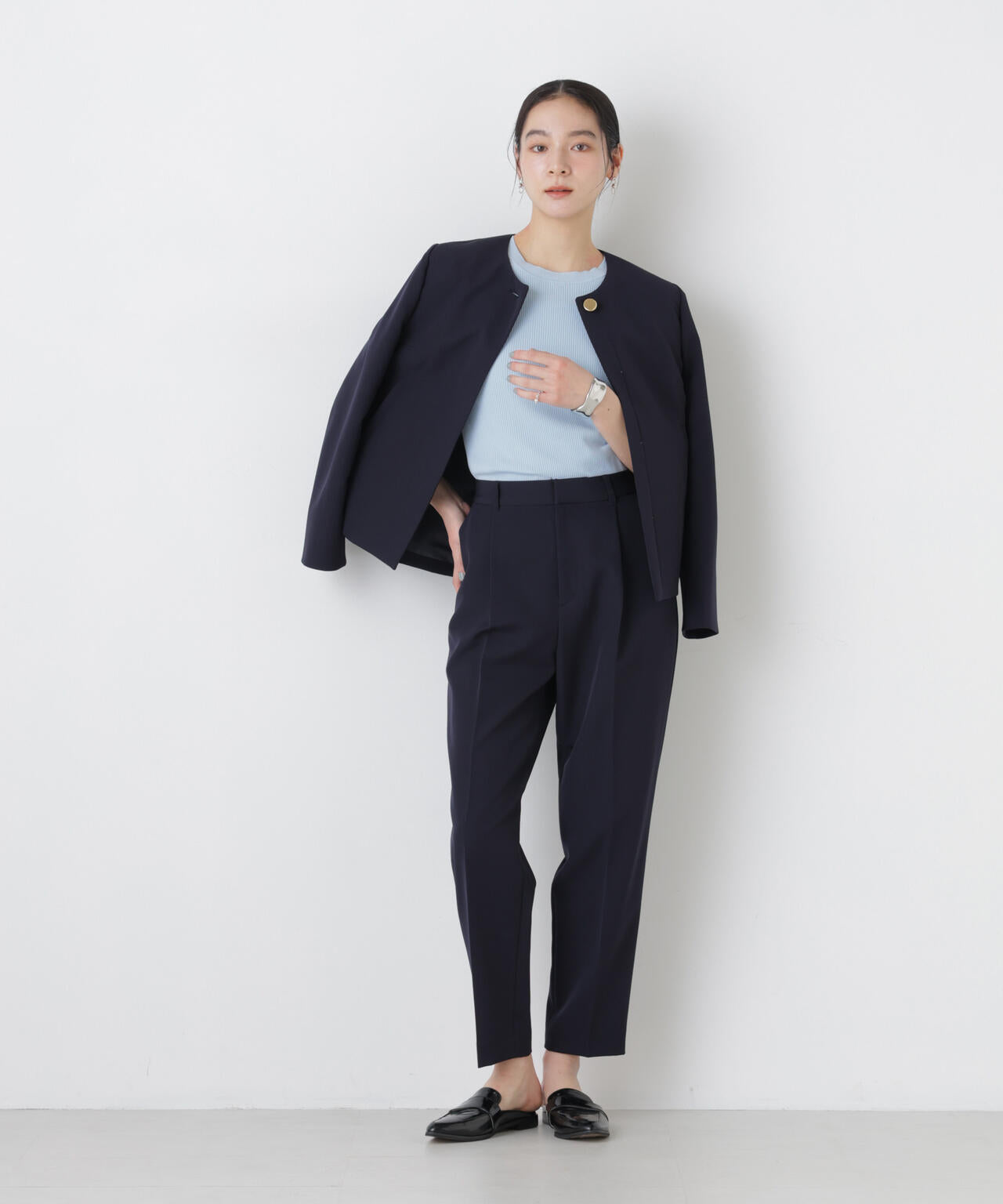 ウォッシャブルハイツイスト五分袖リブニット 6696122309