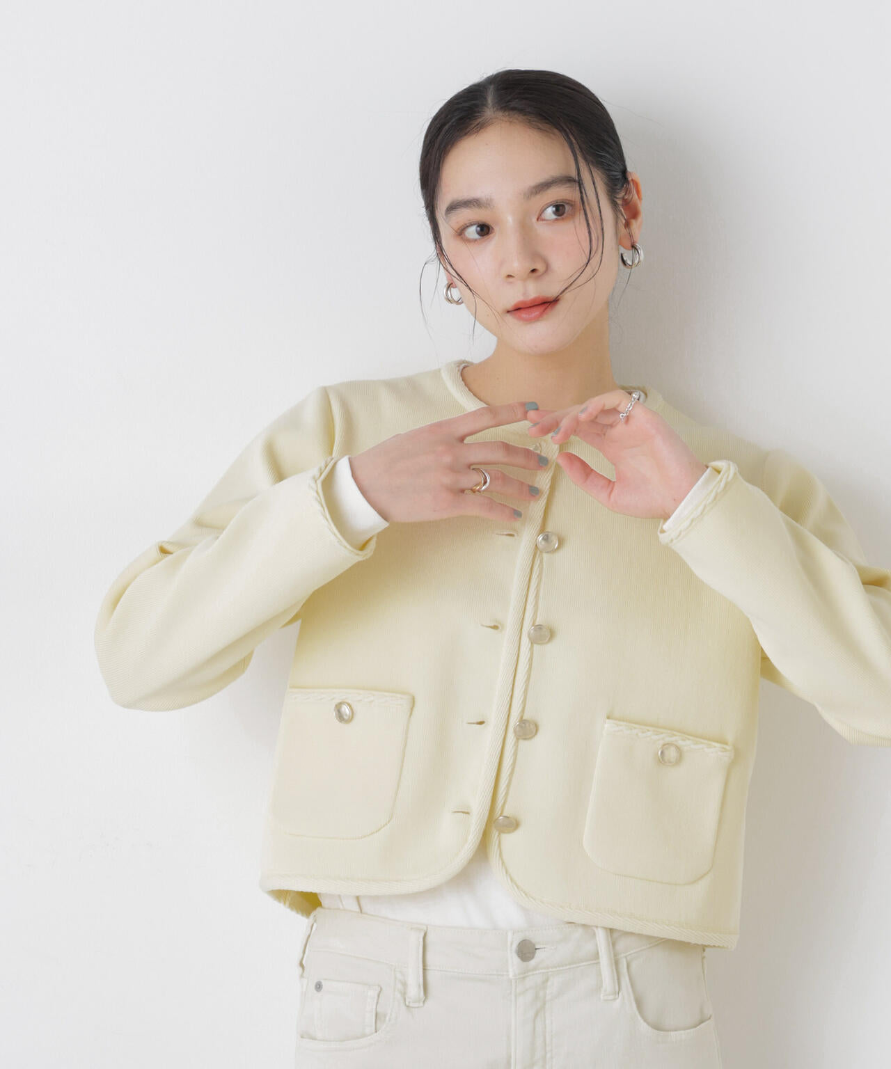 ゴールドボタン ニット ジャケット