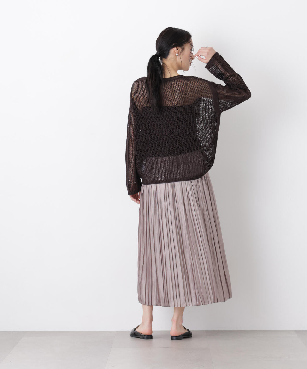 リネン混テープヤーンメッシュワイドニット 6696122312