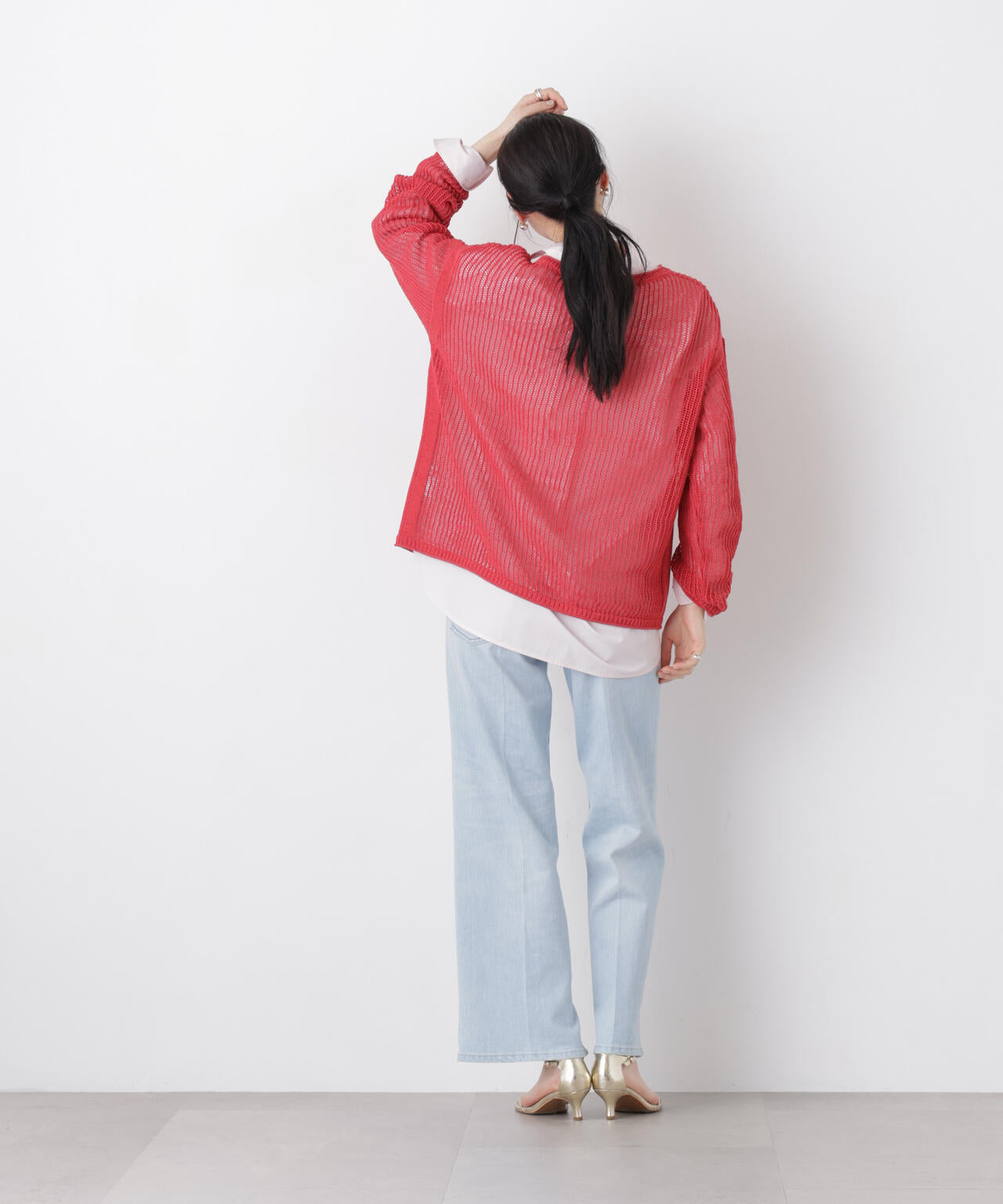 リネン混テープヤーンメッシュワイドニット 6696122312