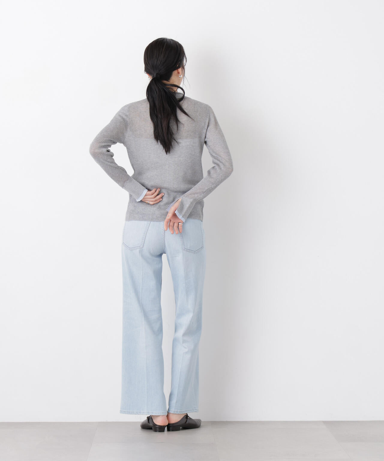 バイカラーシアーリブ衿付きカーディガン 6696122315