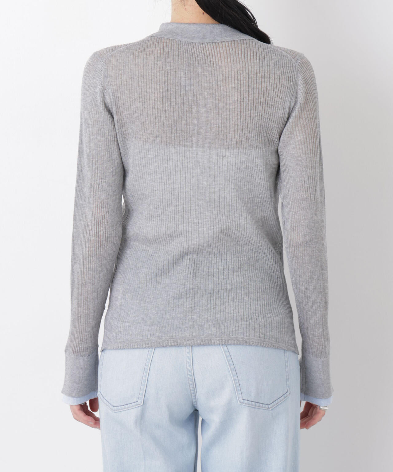 バイカラーシアーリブ衿付きカーディガン 6696122315