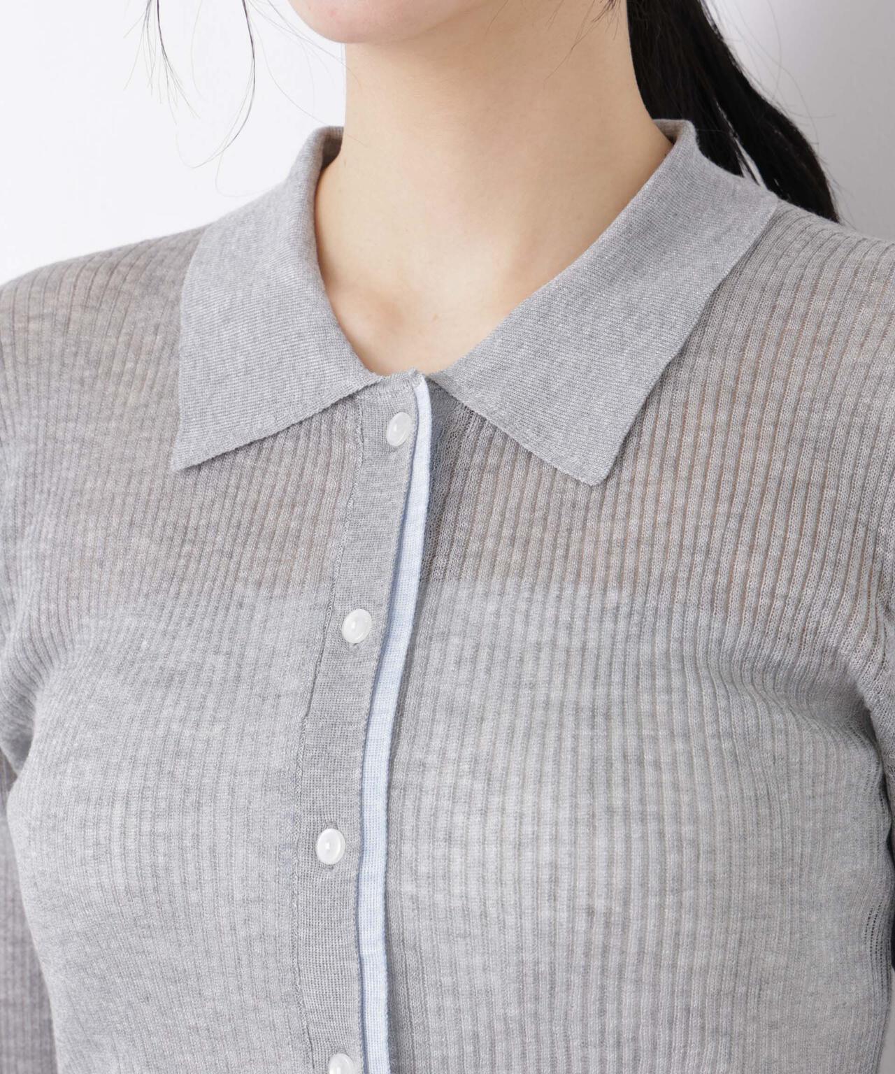 バイカラーシアーリブ衿付きカーディガン 6696122315