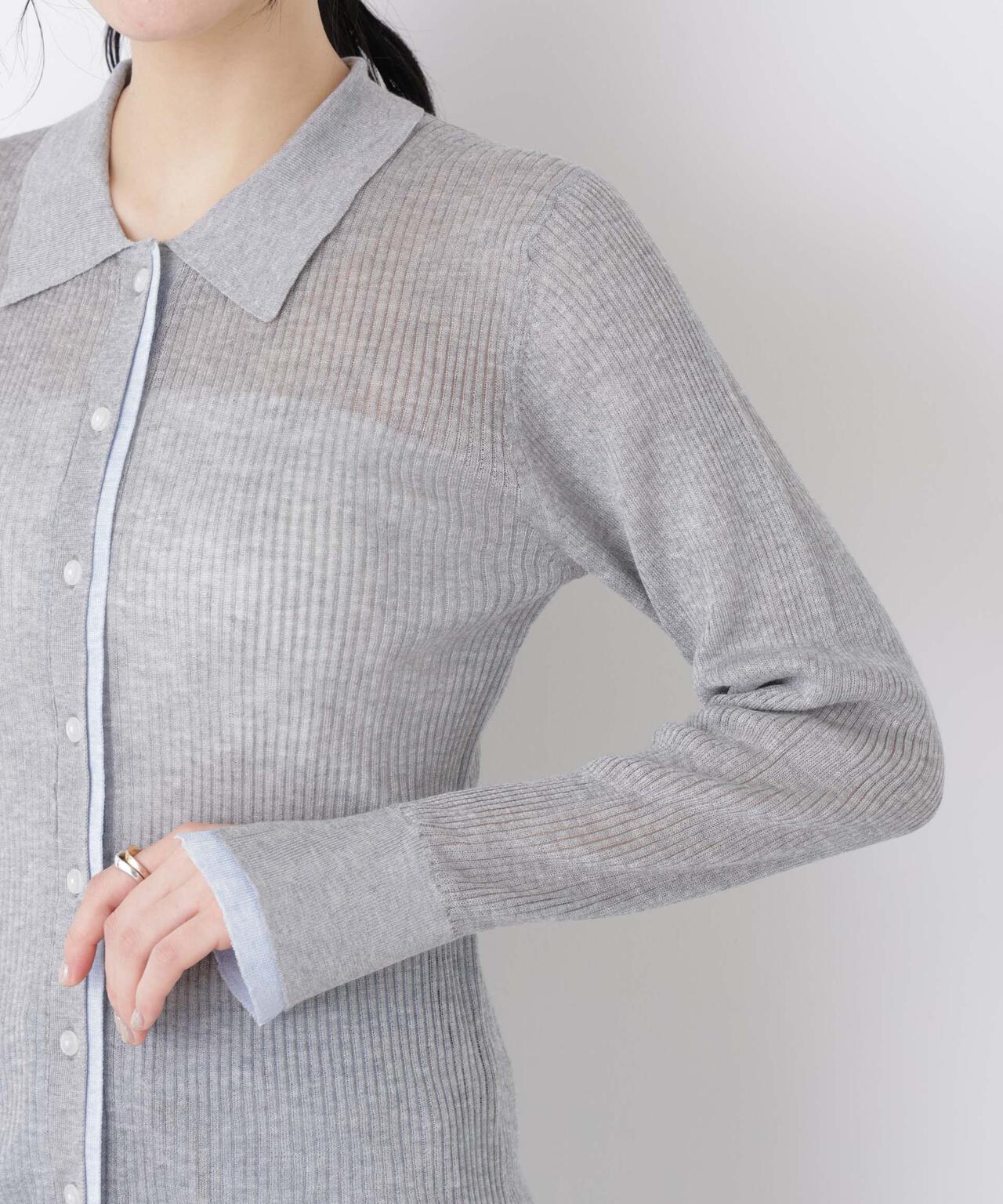 バイカラーシアーリブ衿付きカーディガン 6696122315