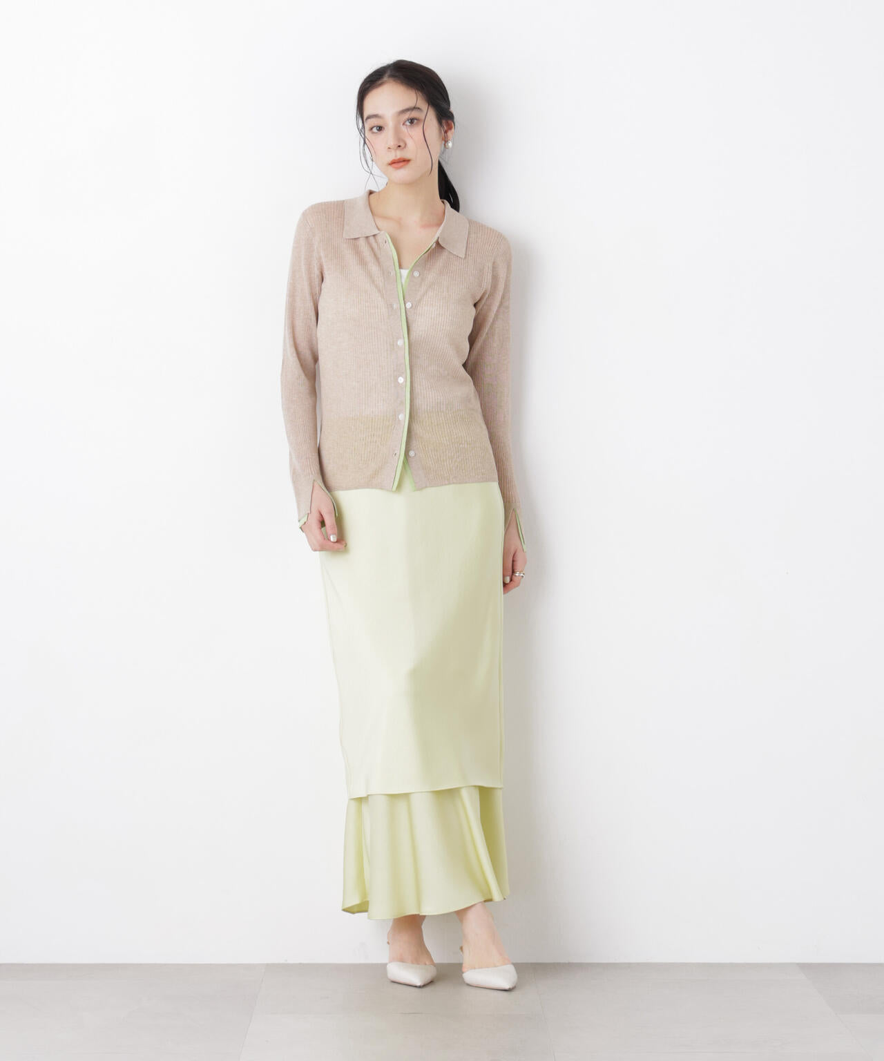 バイカラーシアーリブ衿付きカーディガン 6696122315