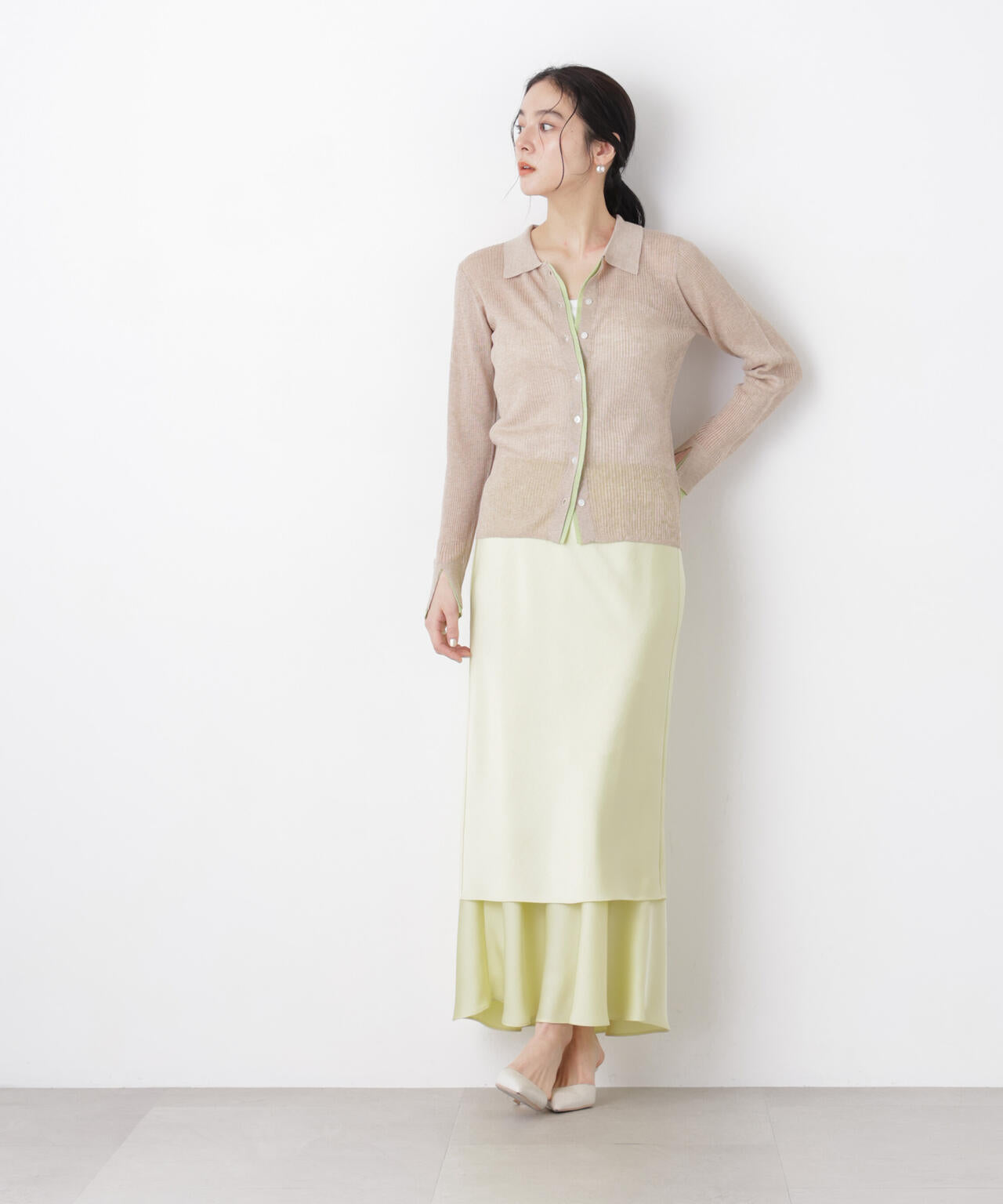 バイカラーシアーリブ衿付きカーディガン 6696122315