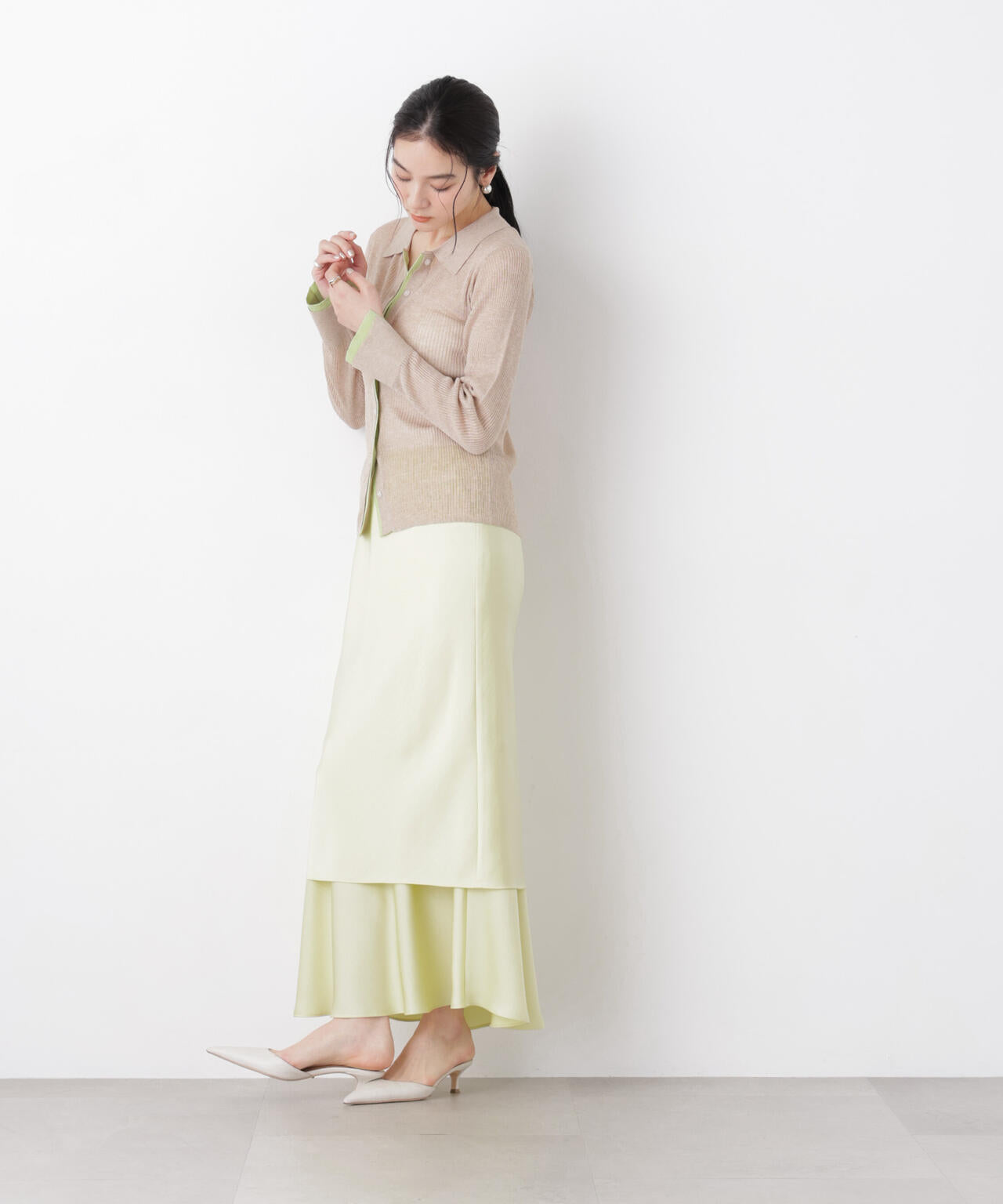 バイカラーシアーリブ衿付きカーディガン 6696122315