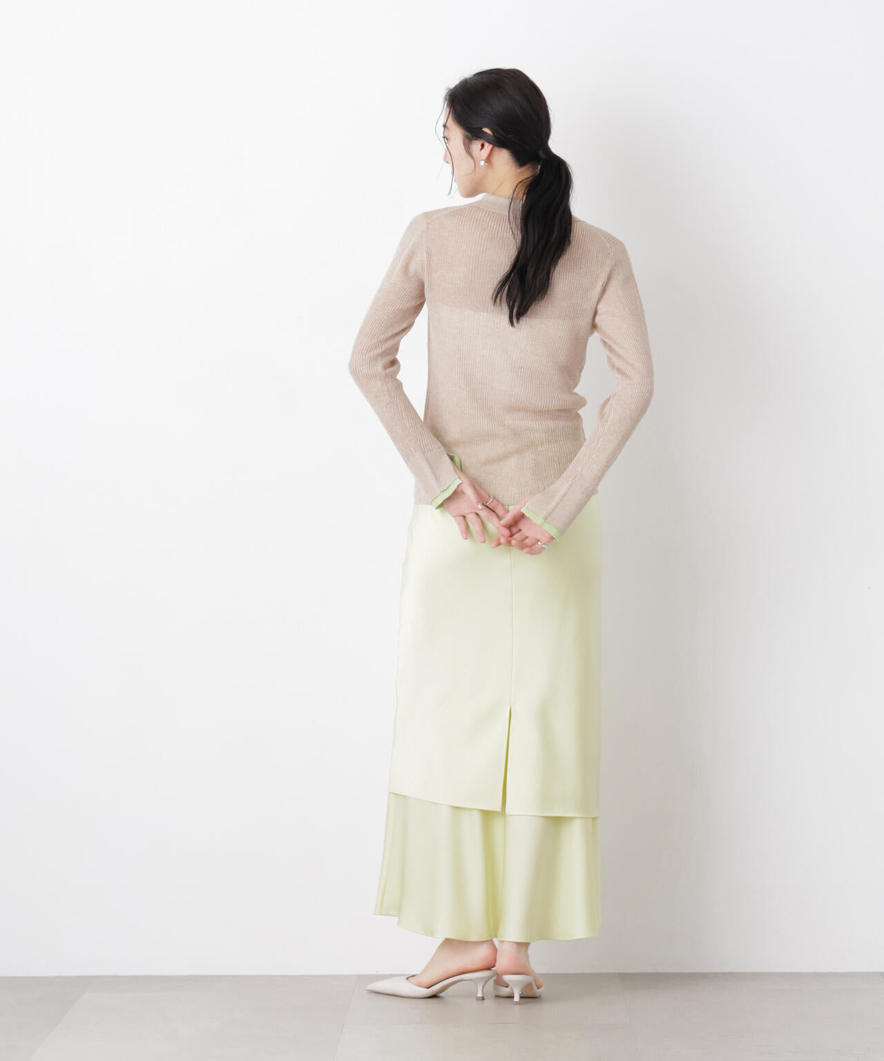 バイカラーシアーリブ衿付きカーディガン 6696122315