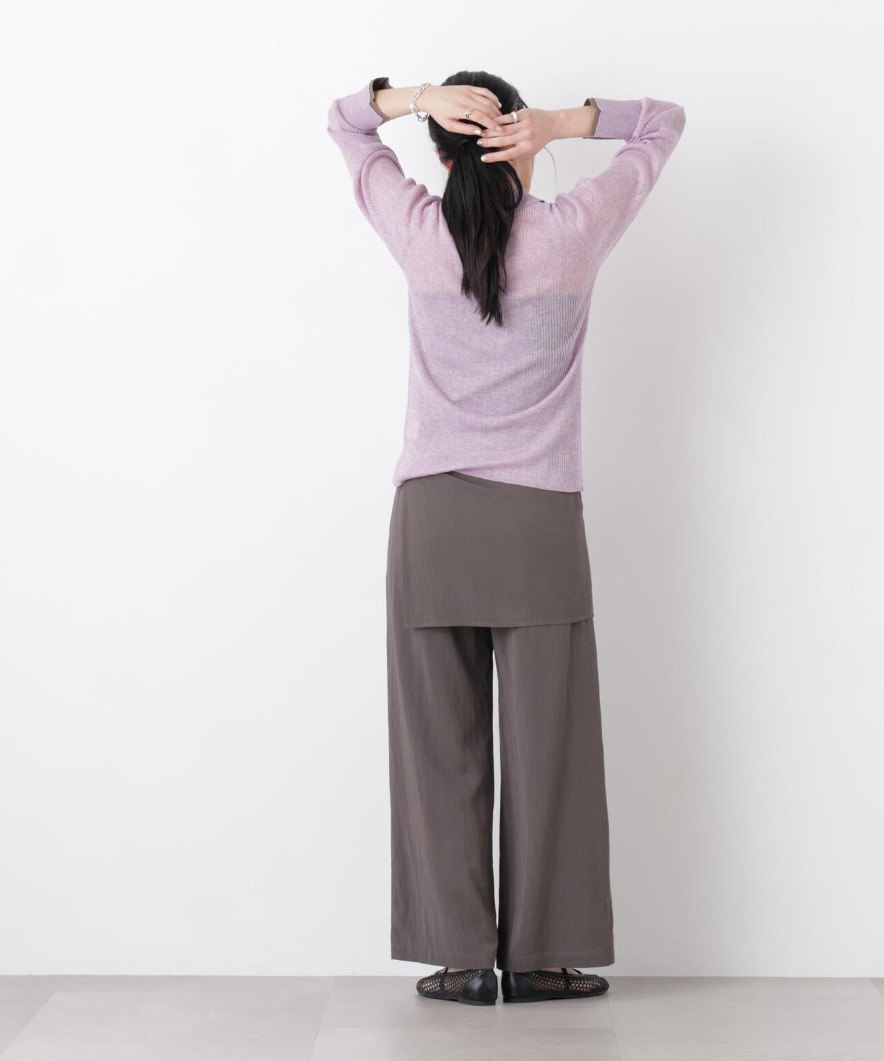 バイカラーシアーリブ衿付きカーディガン 6696122315