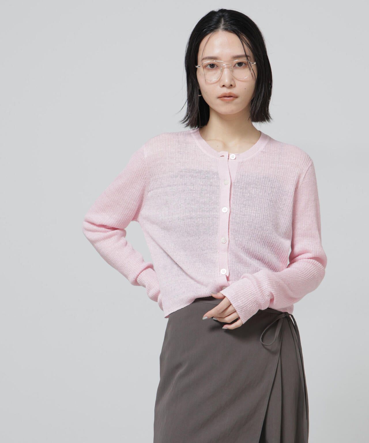 European Flax リブ カーディガン