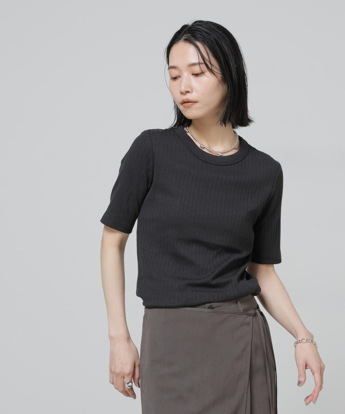 Anti Soaked(R) 汗染み防止クルーネックリブTシャツ 6696124304