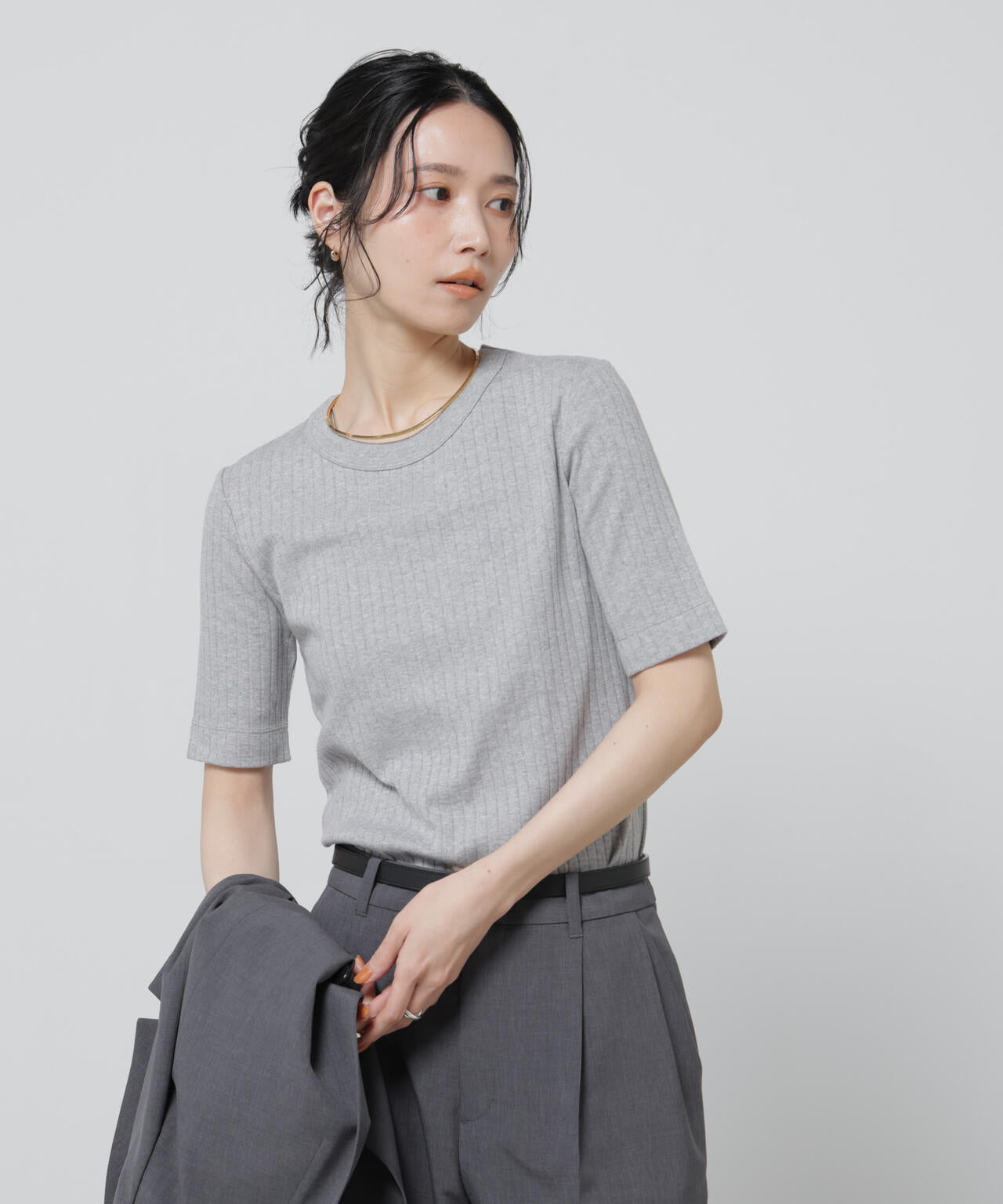 Anti Soaked(R) 汗染み防止クルーネックリブTシャツ 6696124304