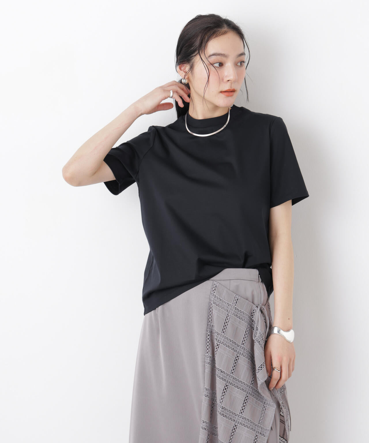 DressT/シルケットスムースモックネックTシャツ 6696124309