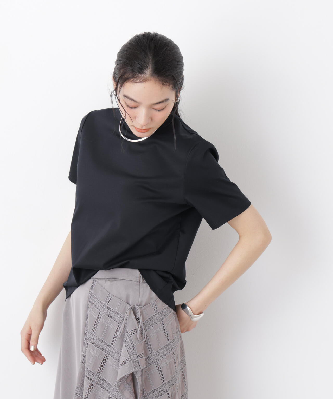 DressT/シルケットスムースモックネックTシャツ 6696124309