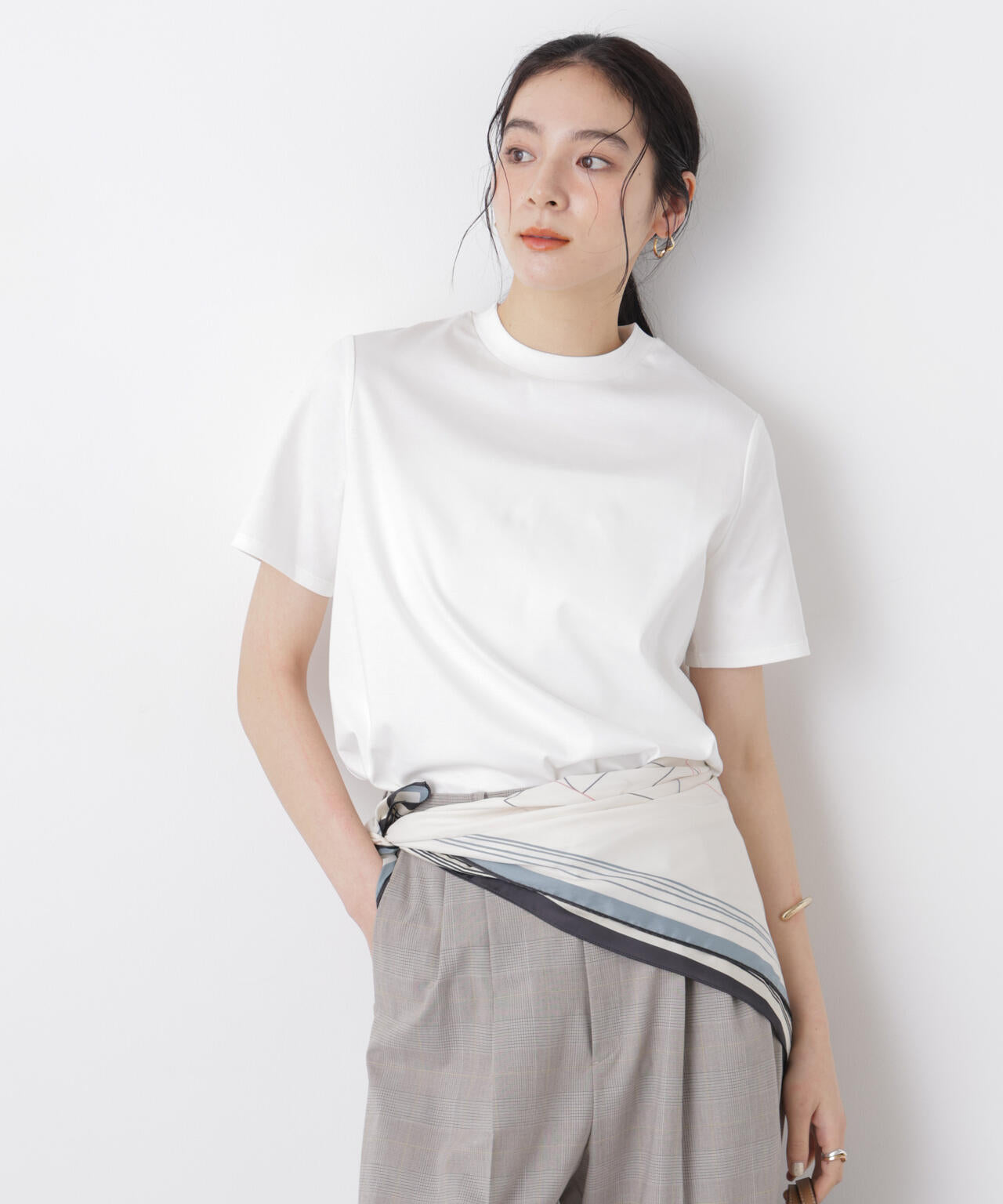 DressT / シルケットスムース モックネック Tシャツ