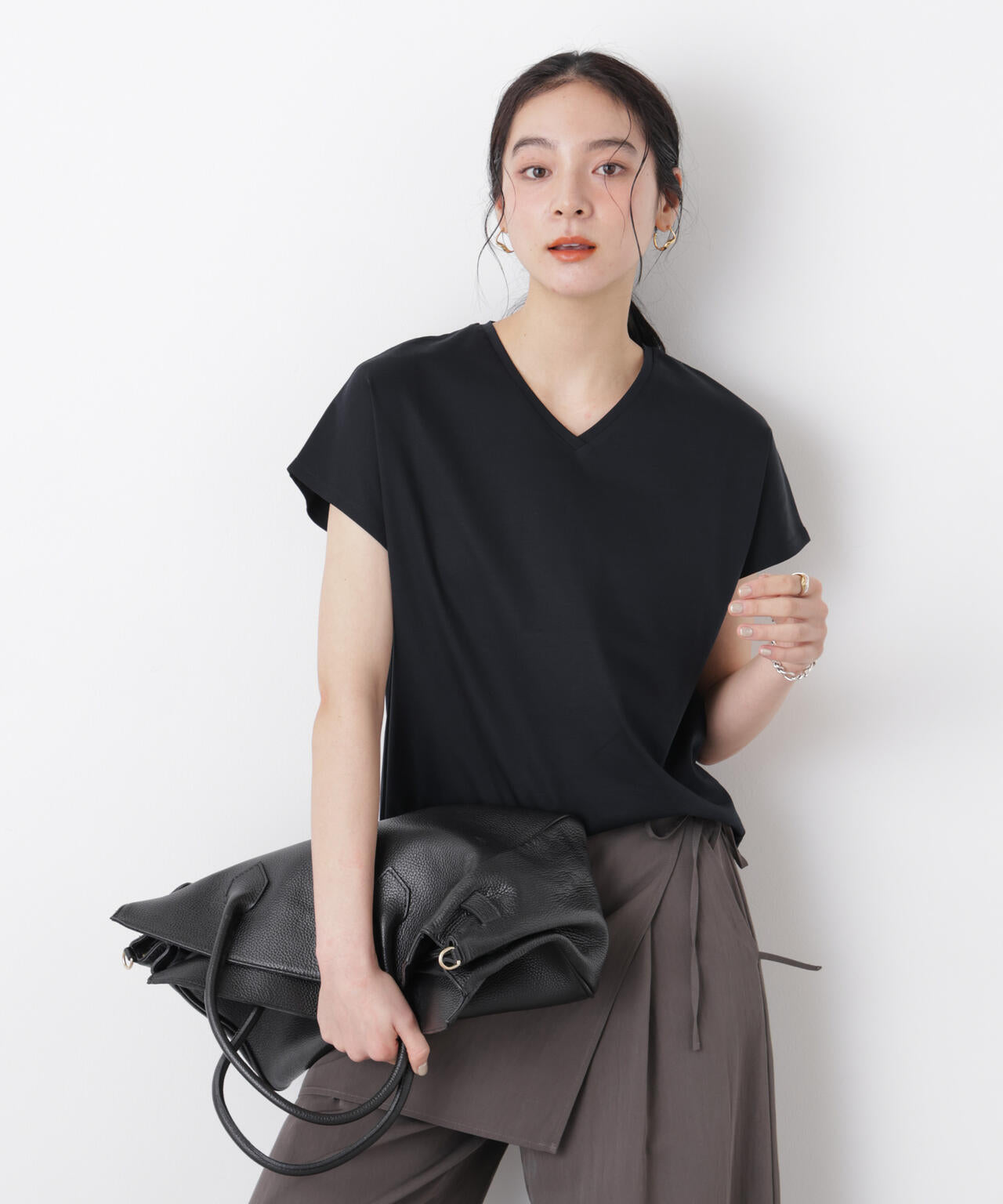 DressT / シルケットスムース Vネック ソフトドルマン Tシャツ