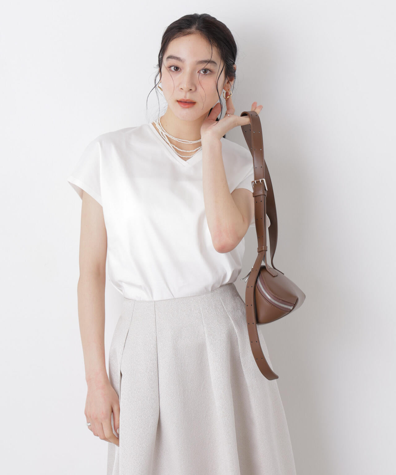 DressT/シルケットスムースVネックソフトドルマンTシャツ 6696124310