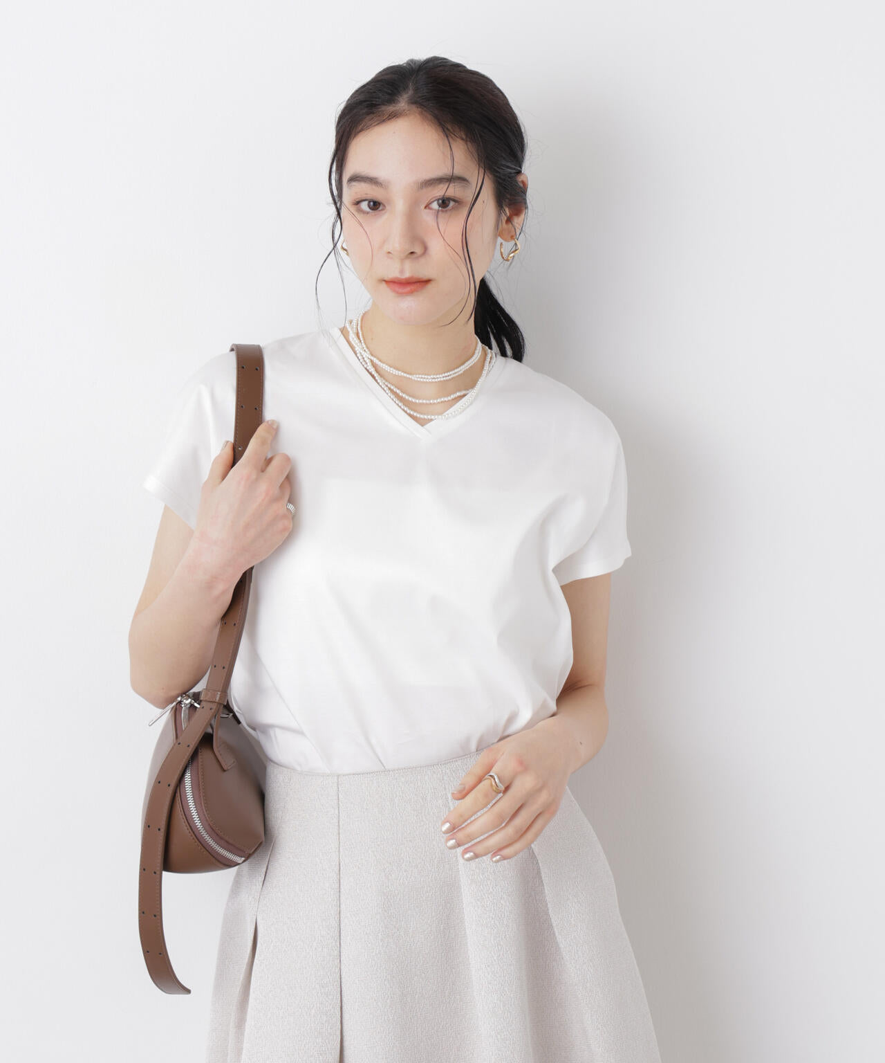 DressT/シルケットスムースVネックソフトドルマンTシャツ 6696124310