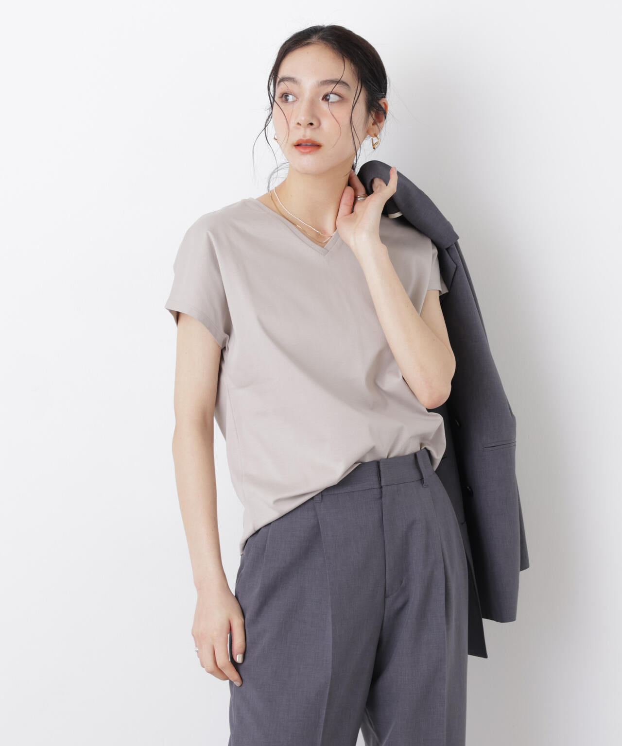 DressT/シルケットスムースVネックソフトドルマンTシャツ 6696124310