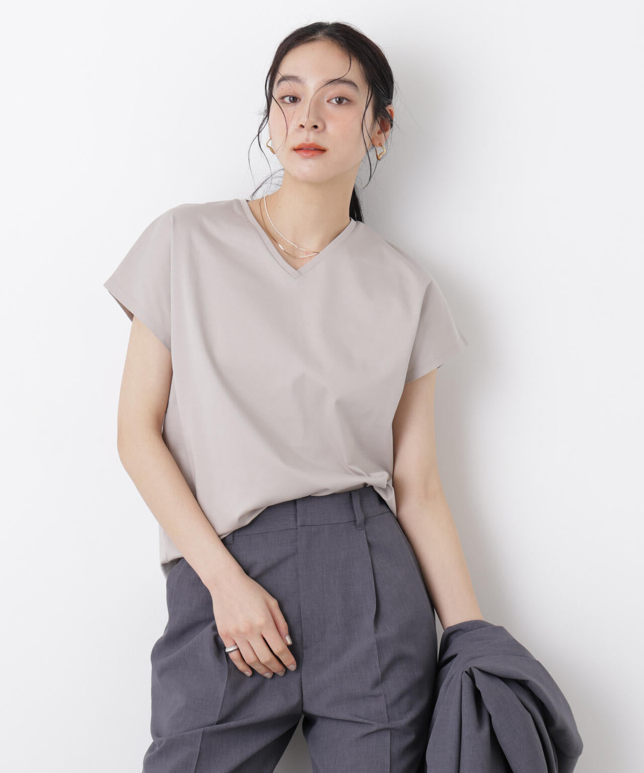 DressT/シルケットスムースVネックソフトドルマンTシャツ 6696124310