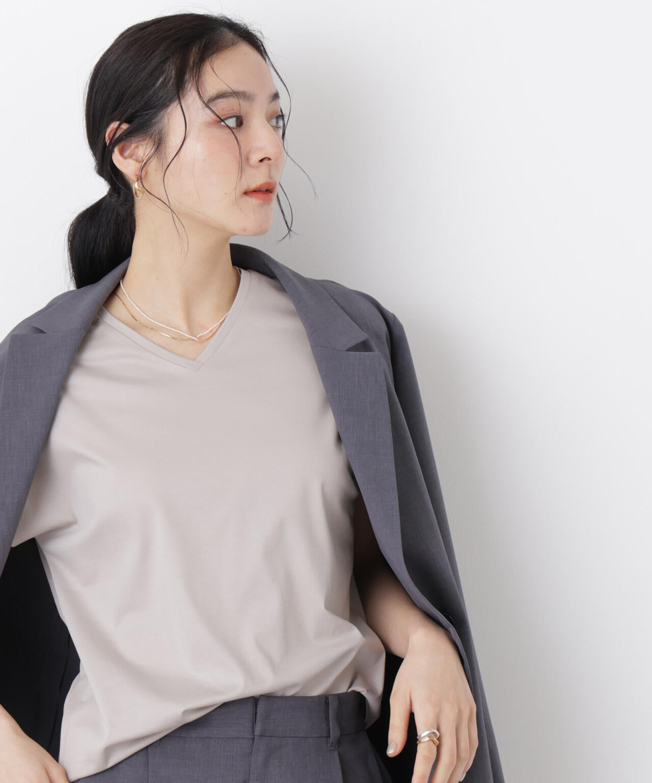 DressT/シルケットスムースVネックソフトドルマンTシャツ 6696124310