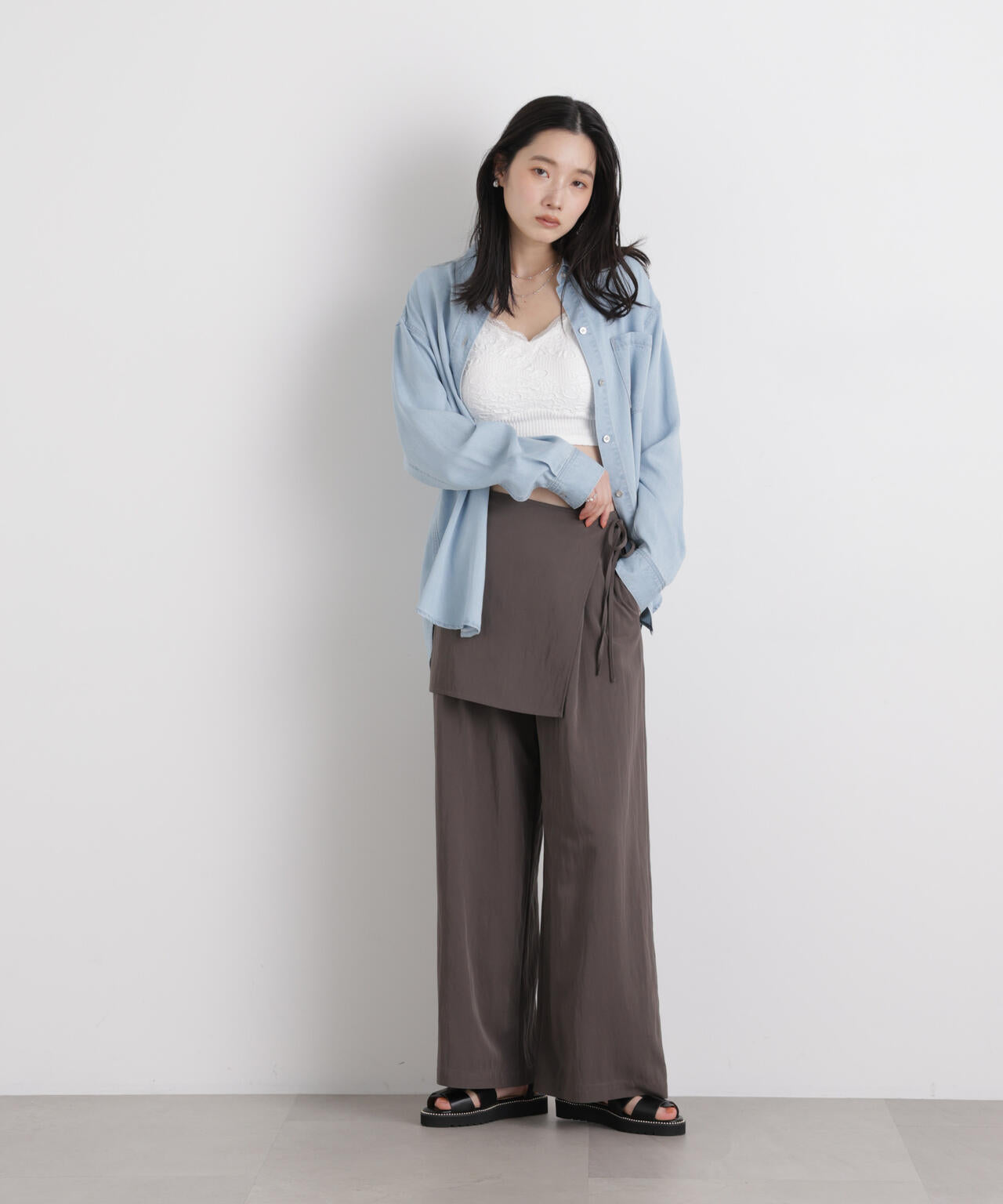 レースジャガードカップ取り外しクロップドキャミソール 6696124315