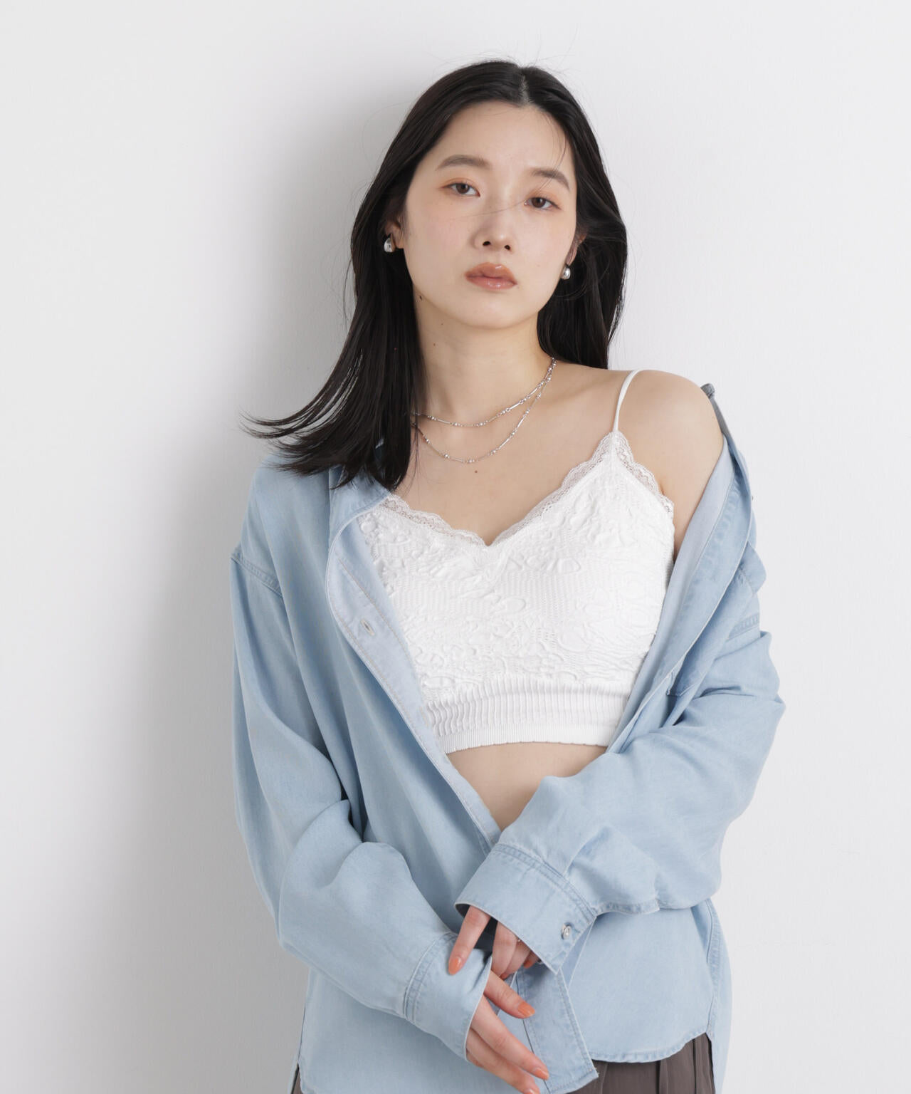 レースジャガードカップ取り外しクロップドキャミソール 6696124315