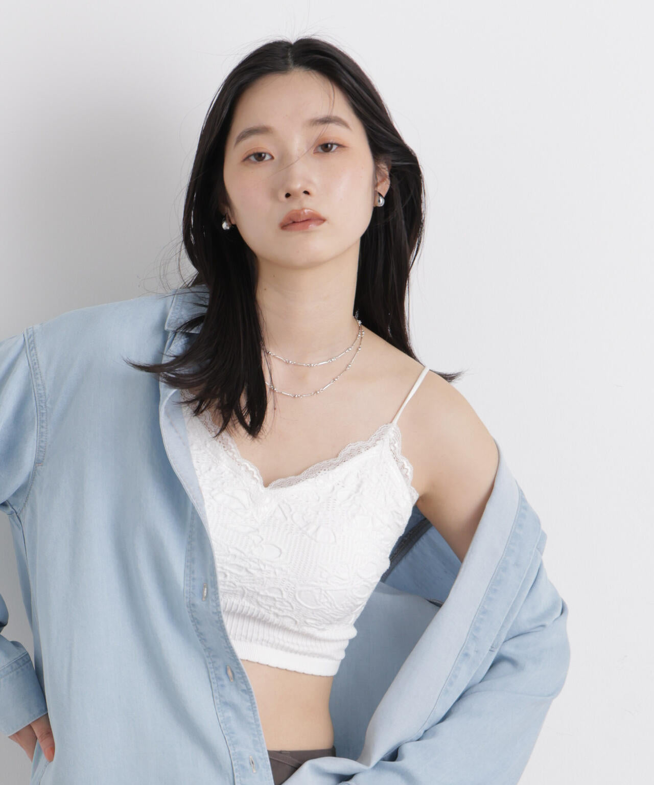 レース ジャガード カップ 取り外し クロップド キャミソール