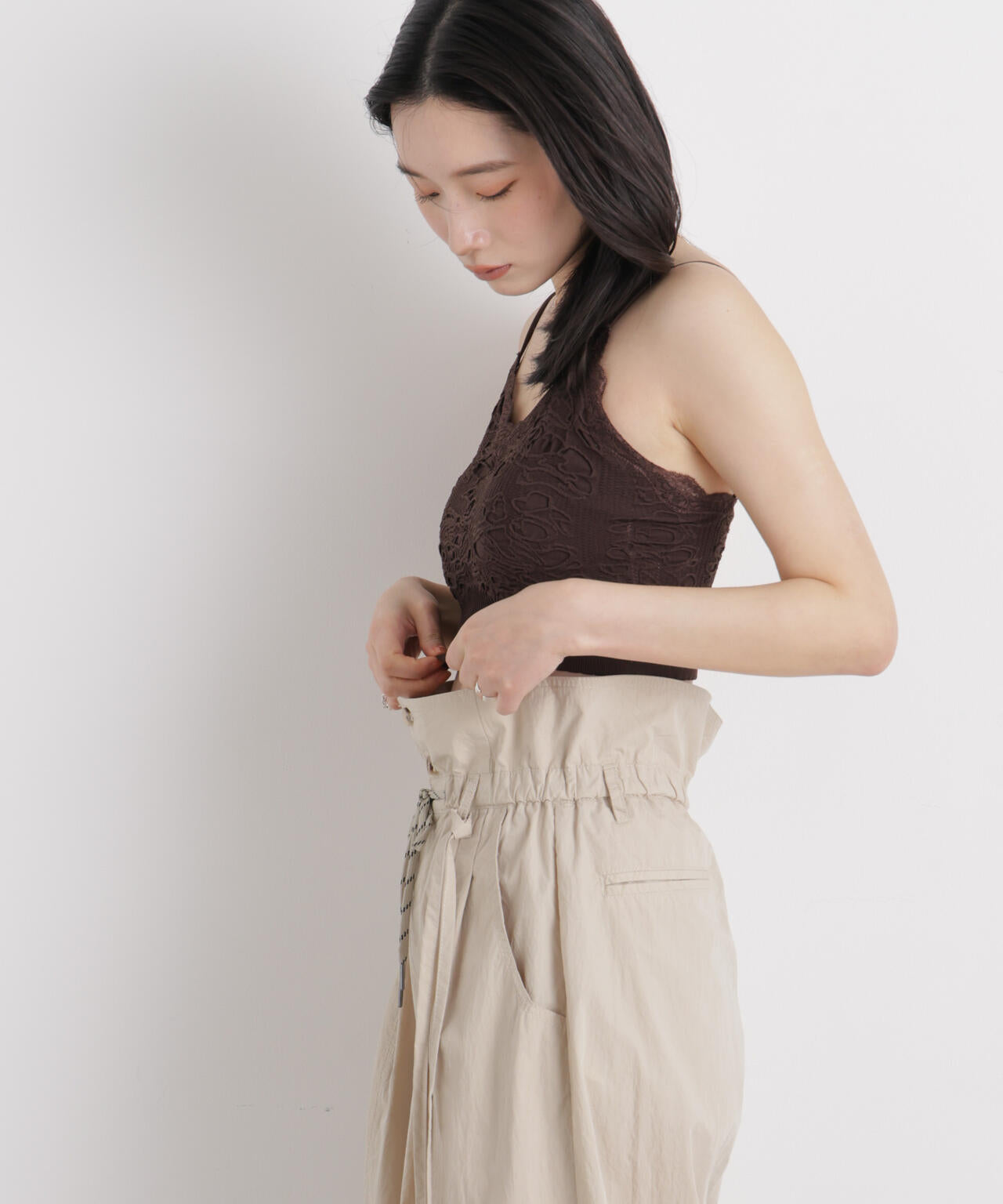 レースジャガードカップ取り外しクロップドキャミソール 6696124315