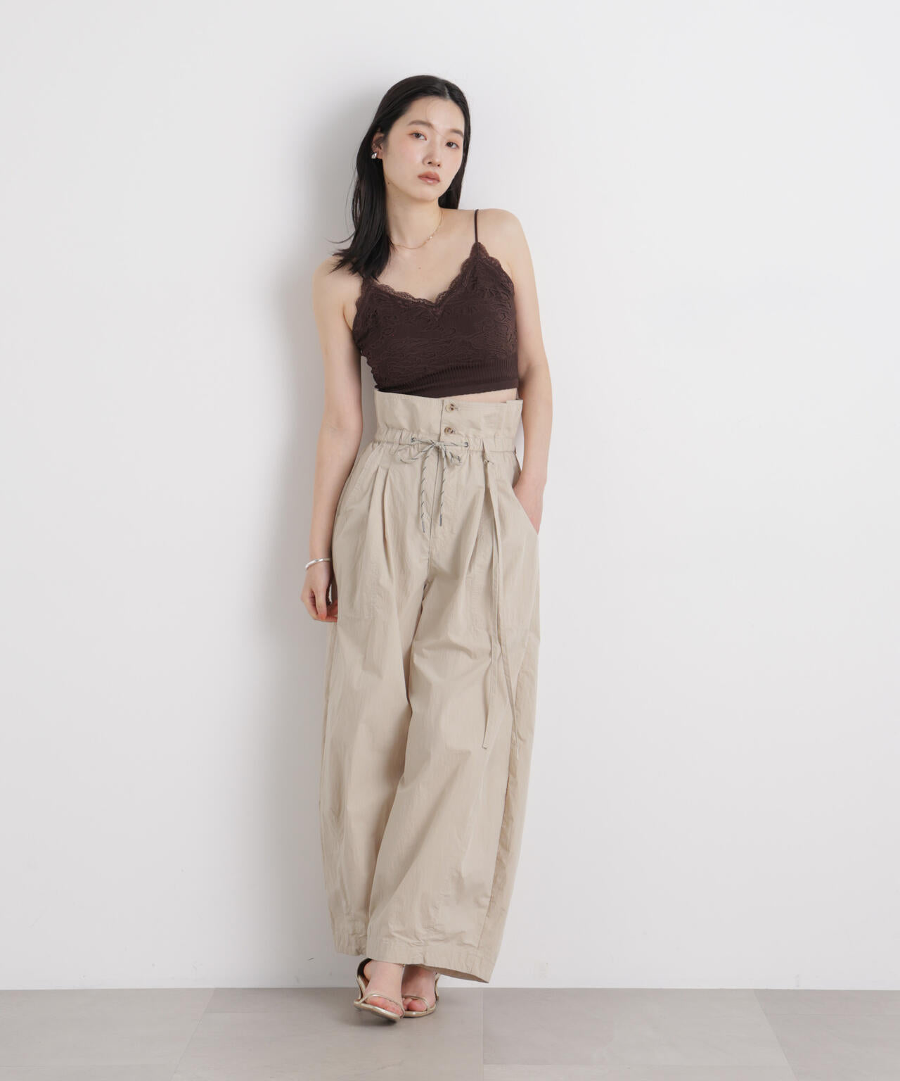 レースジャガードカップ取り外しクロップドキャミソール 6696124315